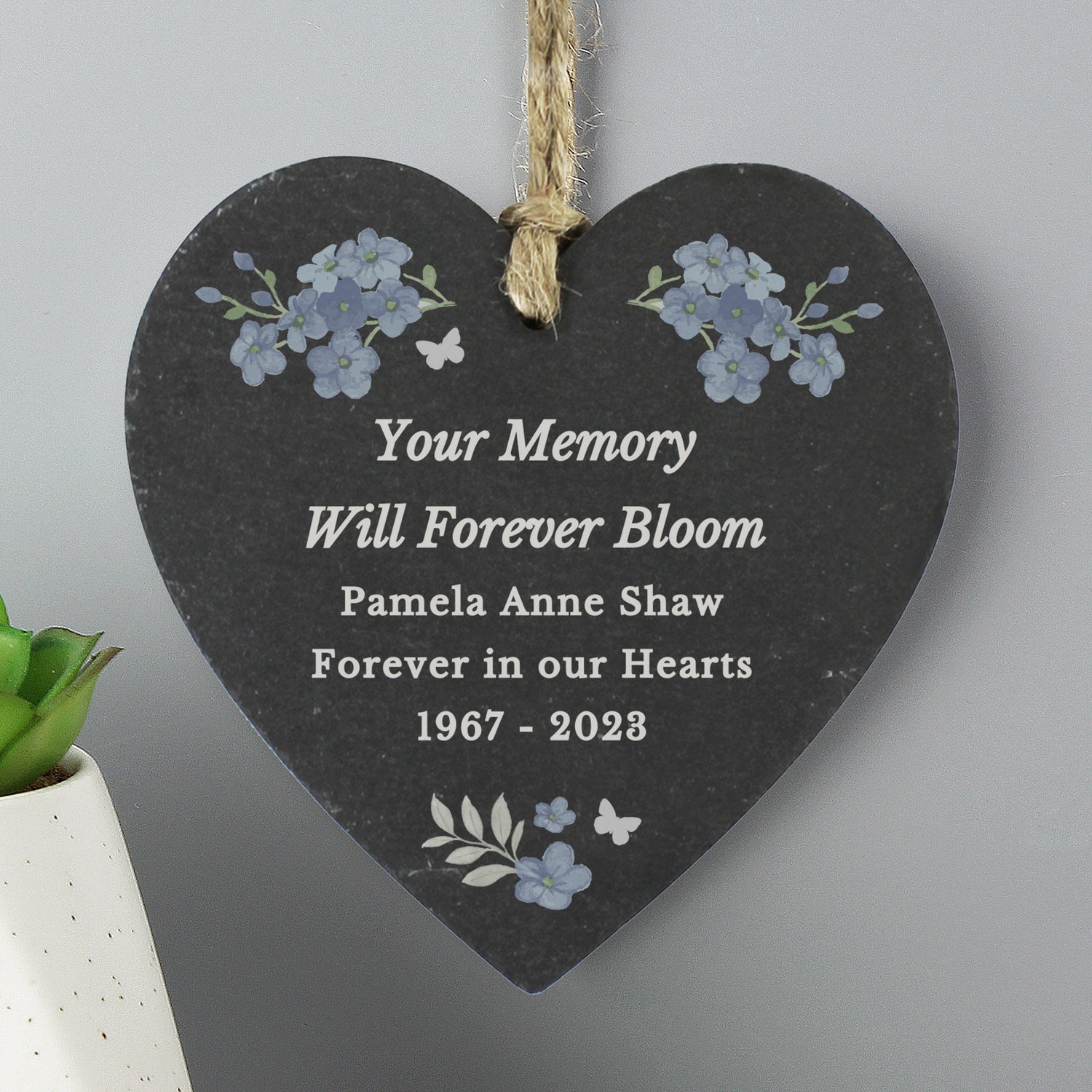 Personalised Memorial Forget Me Not Slate Heart - gift & personalise