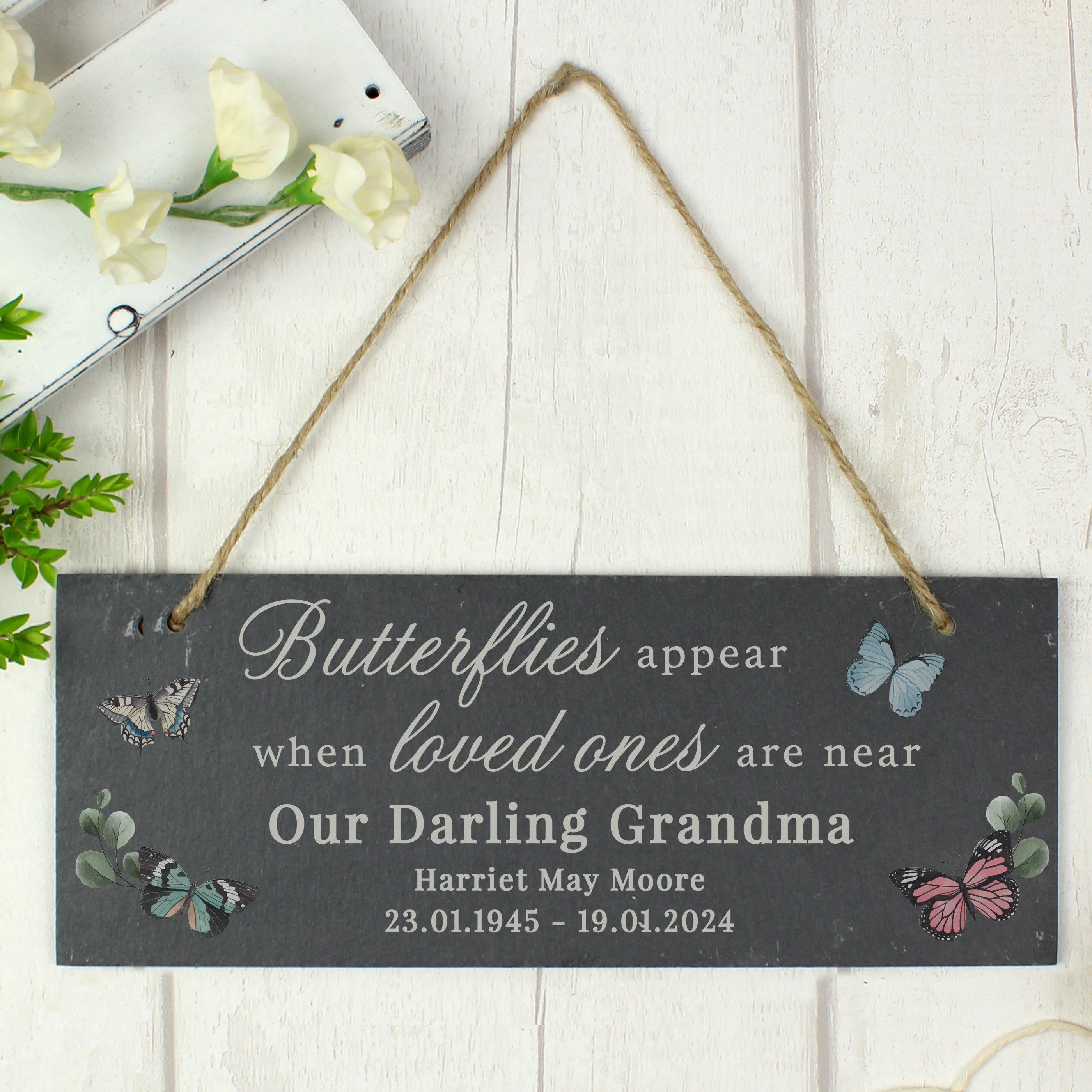 Personalised Memorial Butterflies Appear Slate Hanging Ornament - gift & personalise