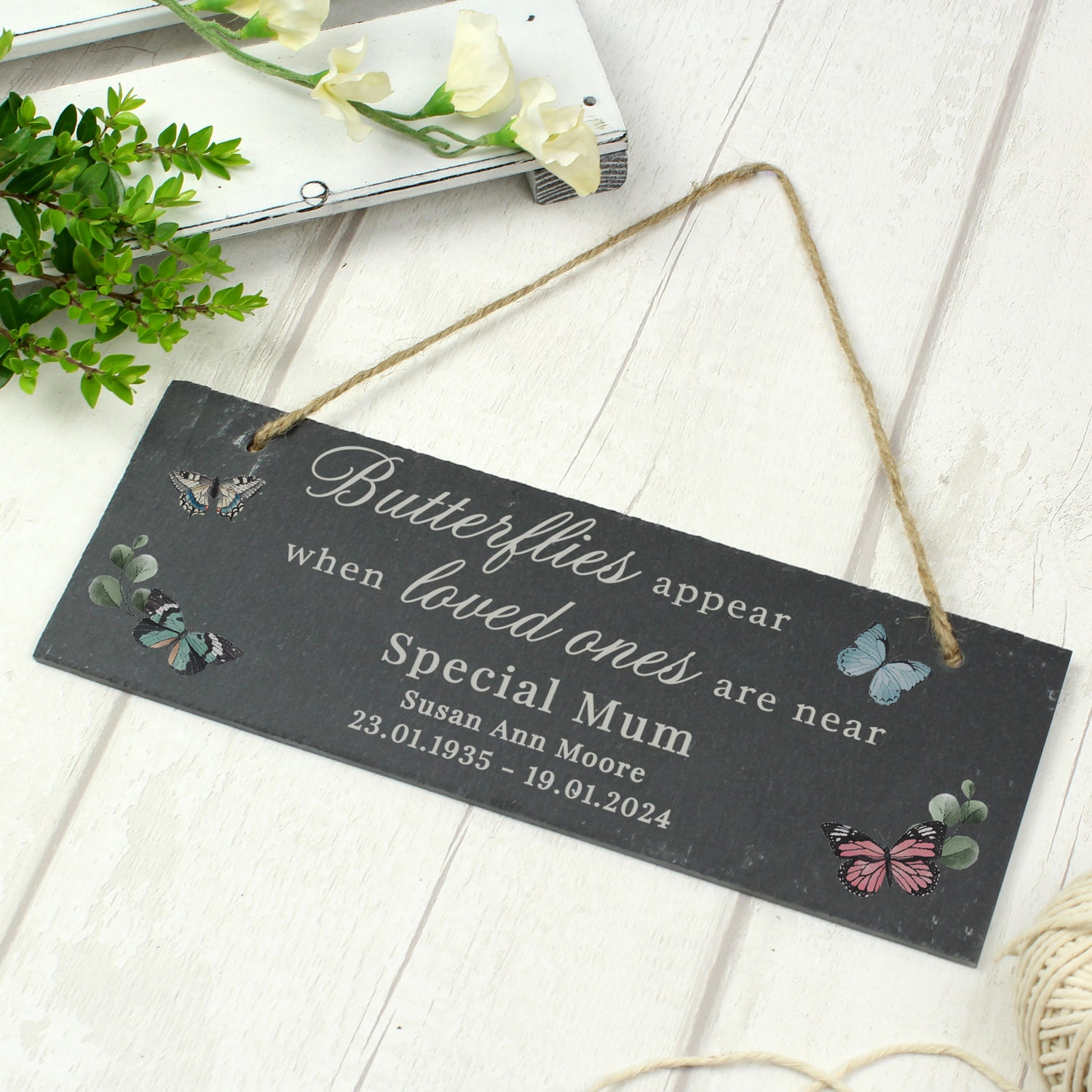 Personalised Memorial Butterflies Appear Slate Hanging Ornament - gift & personalise