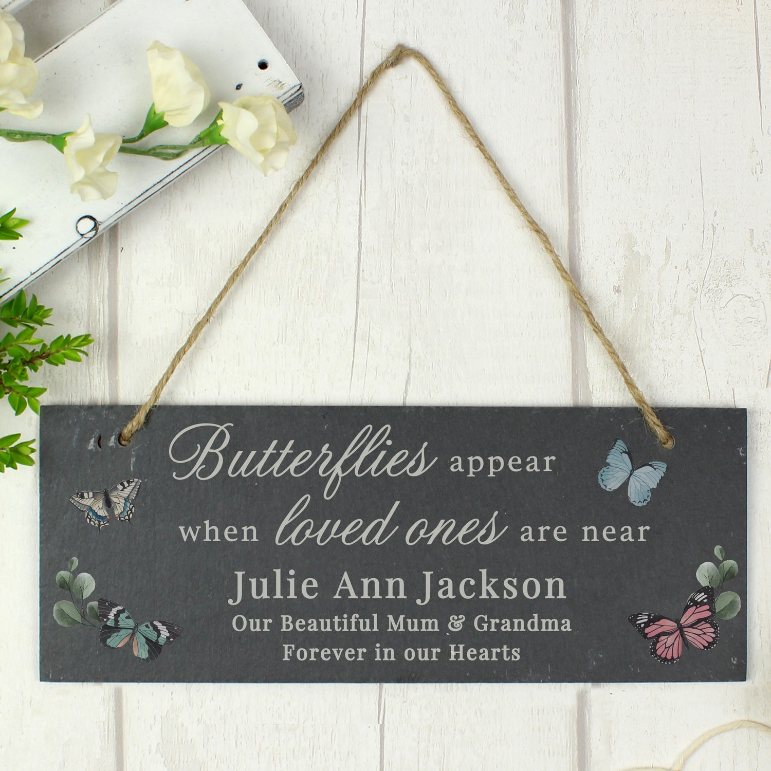 Personalised Memorial Butterflies Appear Slate Hanging Ornament - gift & personalise