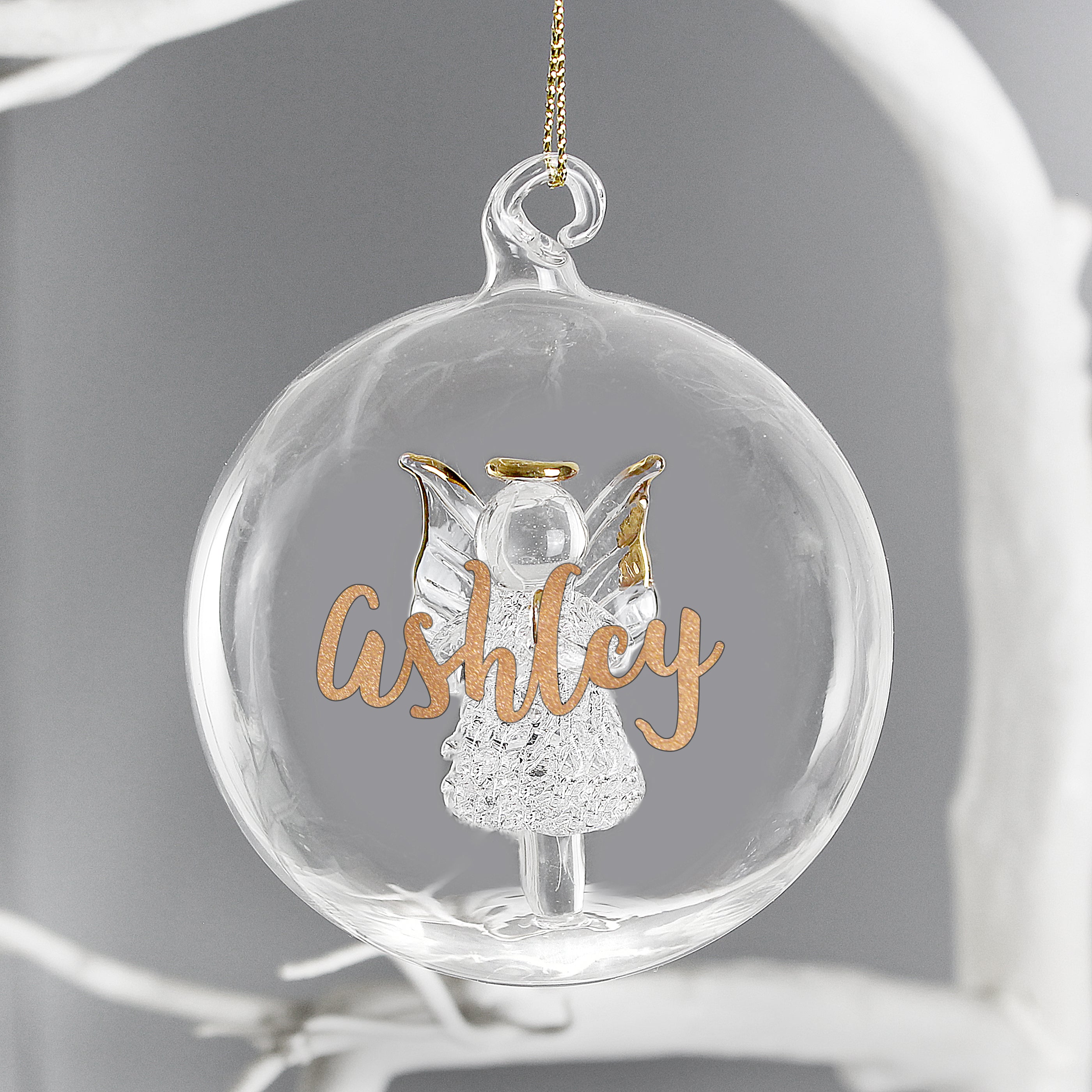 Personalised Gold Glitter Name Only Angel Glass Bauble - gift & personalise