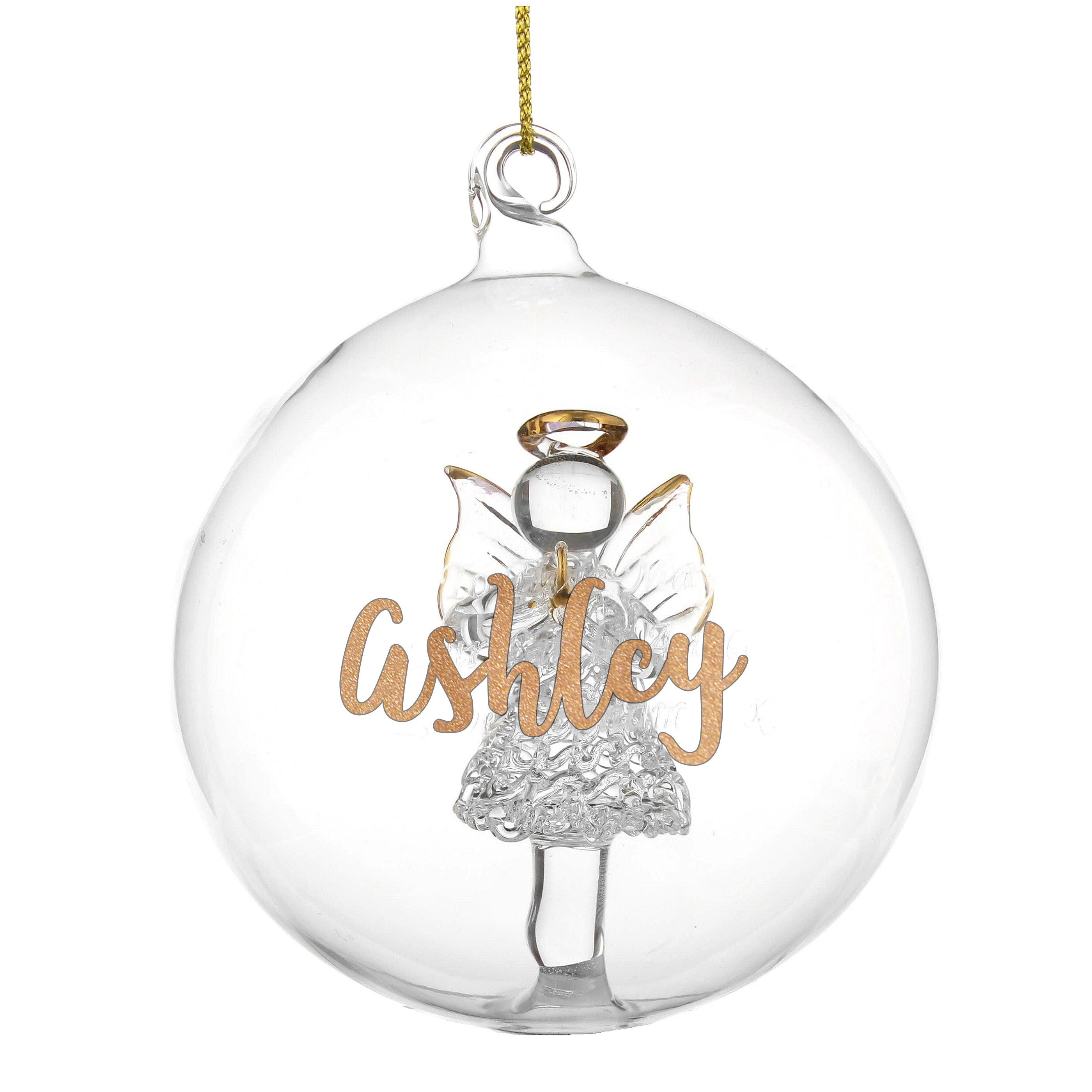 Personalised Gold Glitter Name Only Angel Glass Bauble - gift & personalise