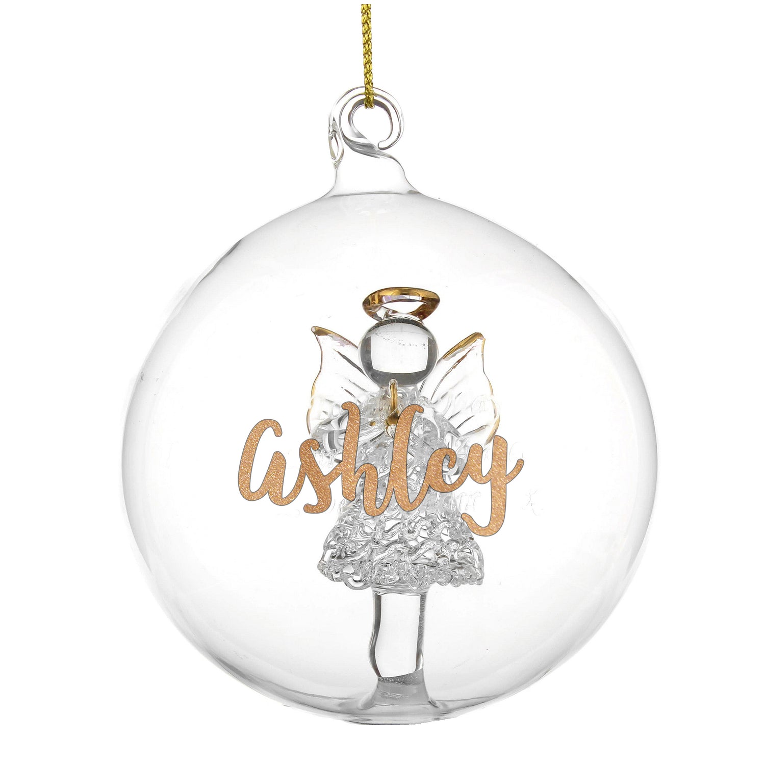 Personalised Gold Glitter Name Only Angel Glass Bauble - gift & personalise