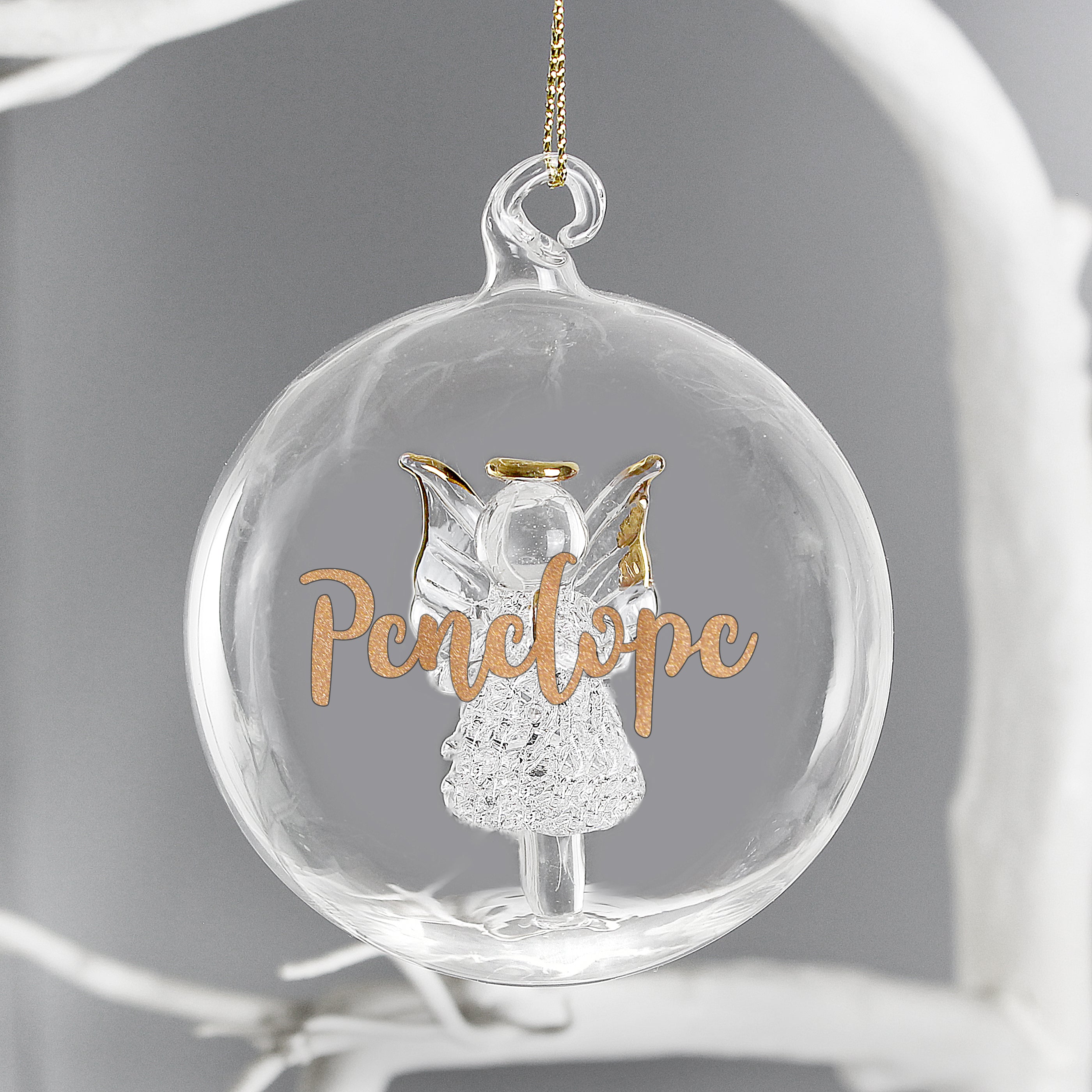 Personalised Gold Glitter Name Only Angel Glass Bauble - gift & personalise