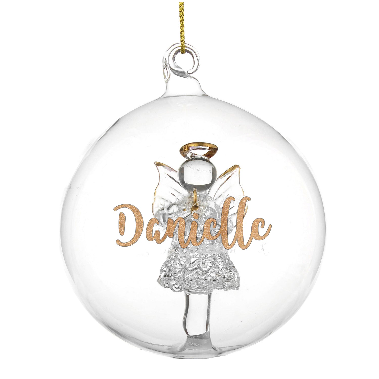 Personalised Gold Glitter Name Only Angel Glass Bauble - gift & personalise
