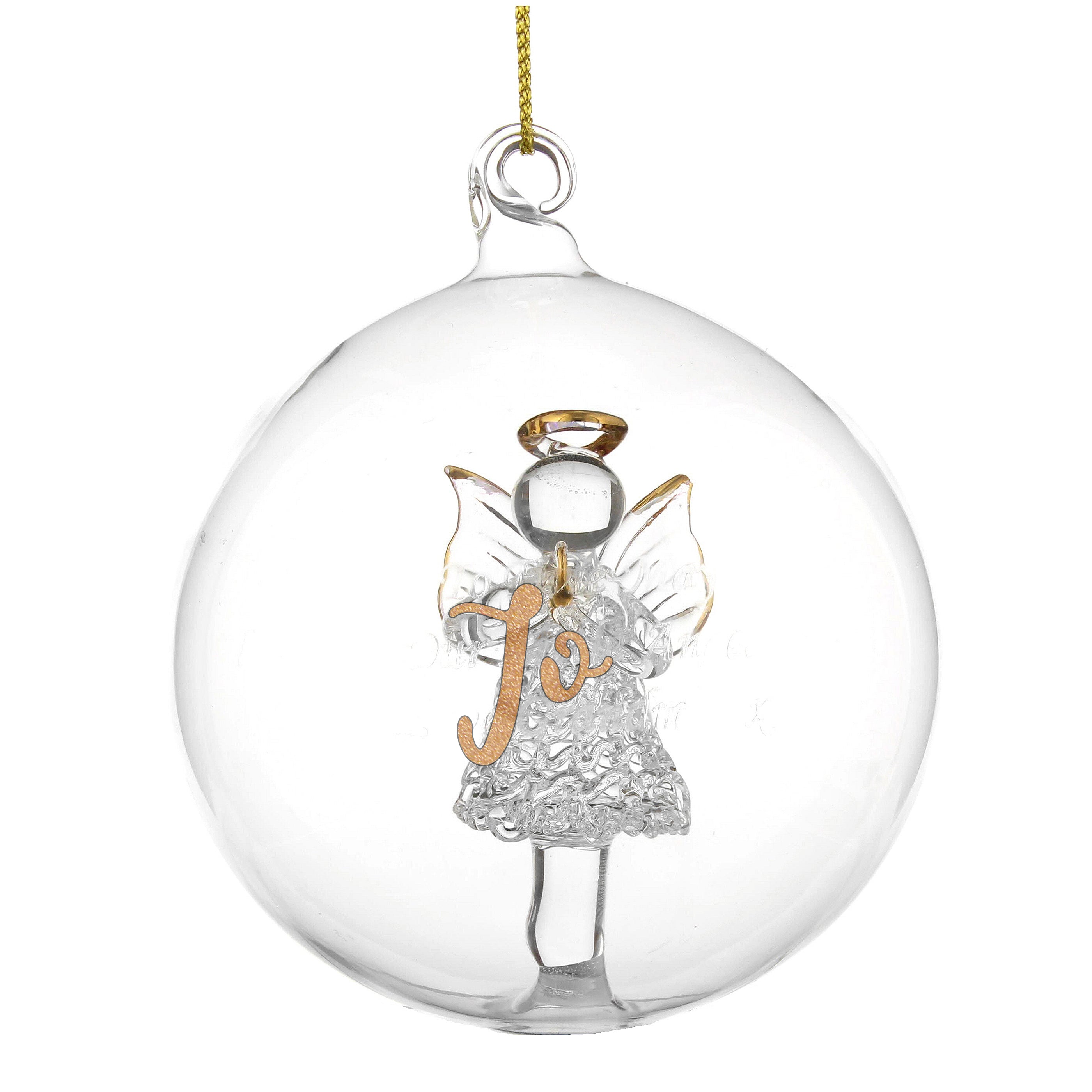 Personalised Gold Glitter Name Only Angel Glass Bauble - gift & personalise