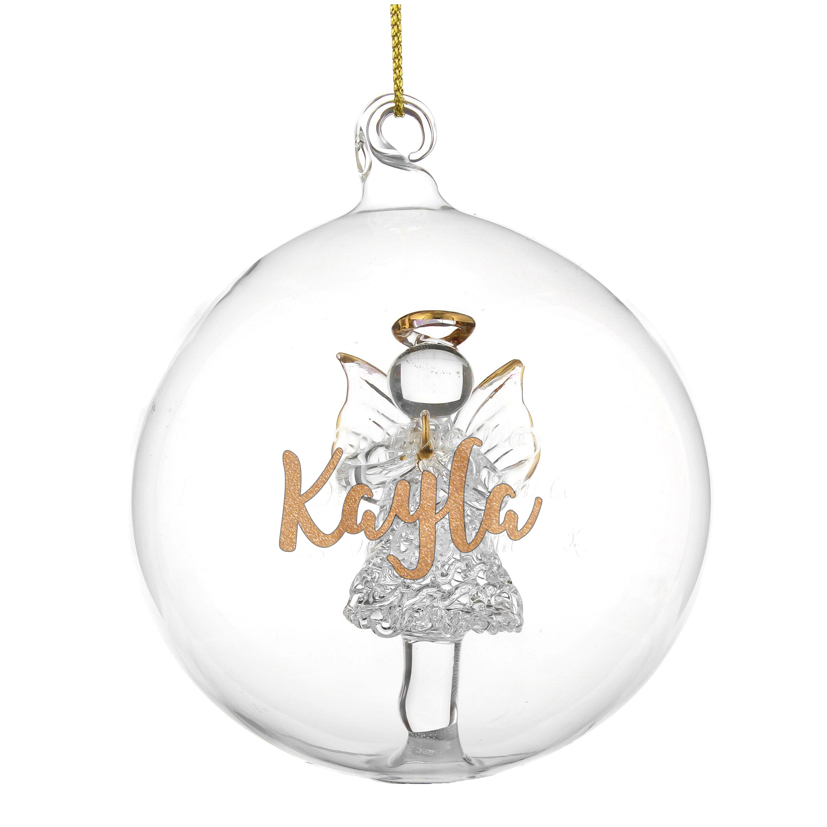 Personalised Gold Glitter Name Only Angel Glass Bauble - gift & personalise