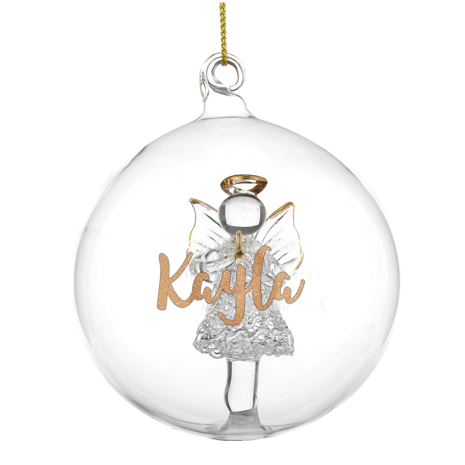 Personalised Gold Glitter Name Only Angel Glass Bauble - gift & personalise