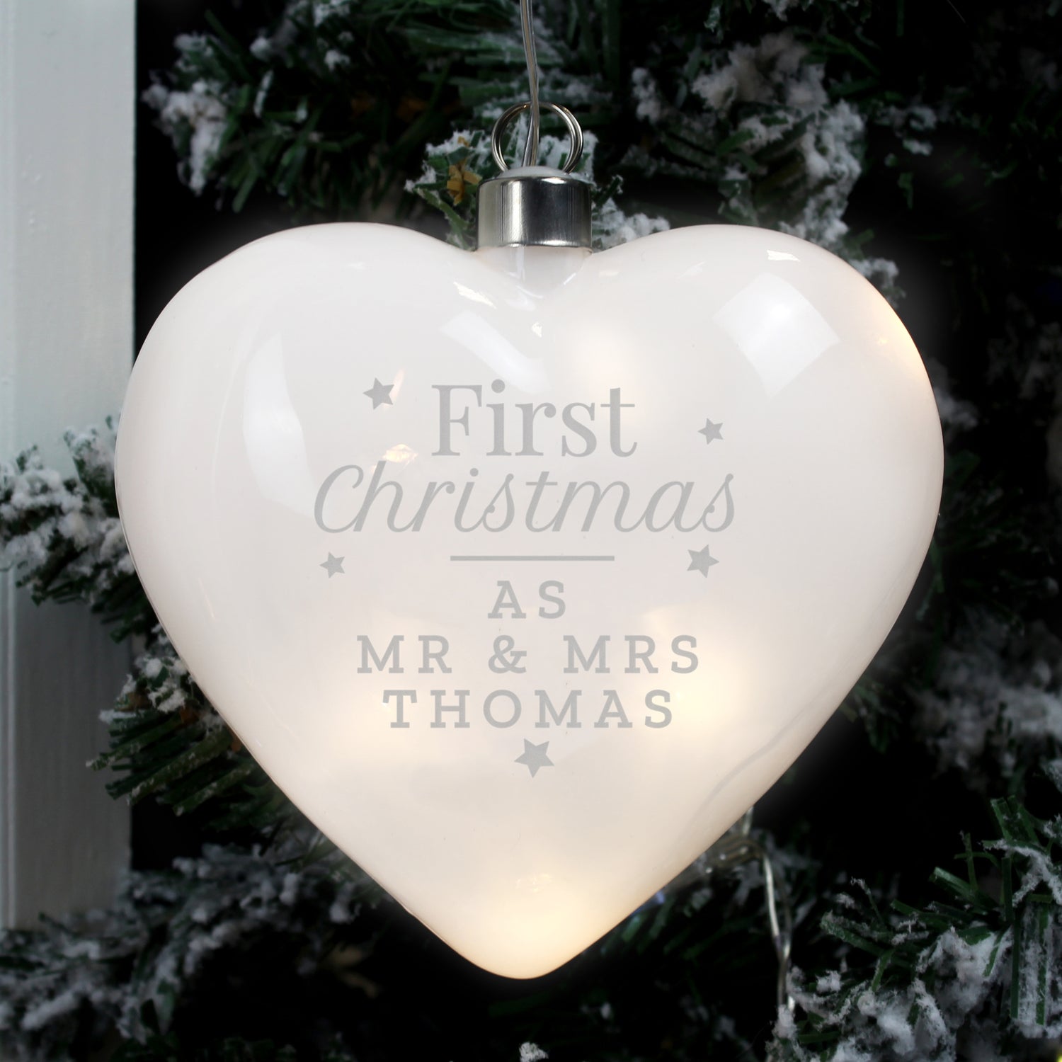 Personalised First Christmas LED Hanging Glass Heart - gift & personalise