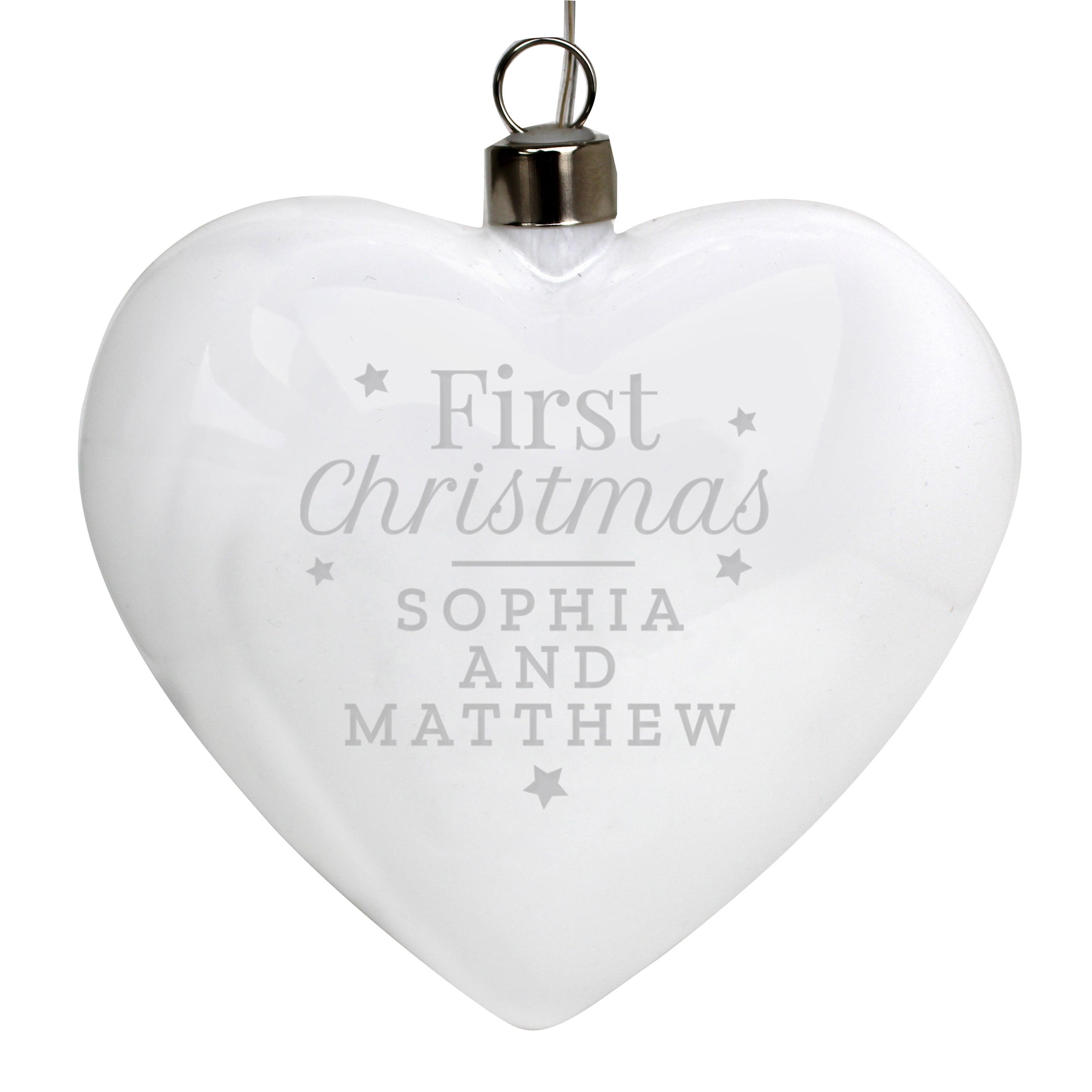 Personalised First Christmas LED Hanging Glass Heart - gift & personalise