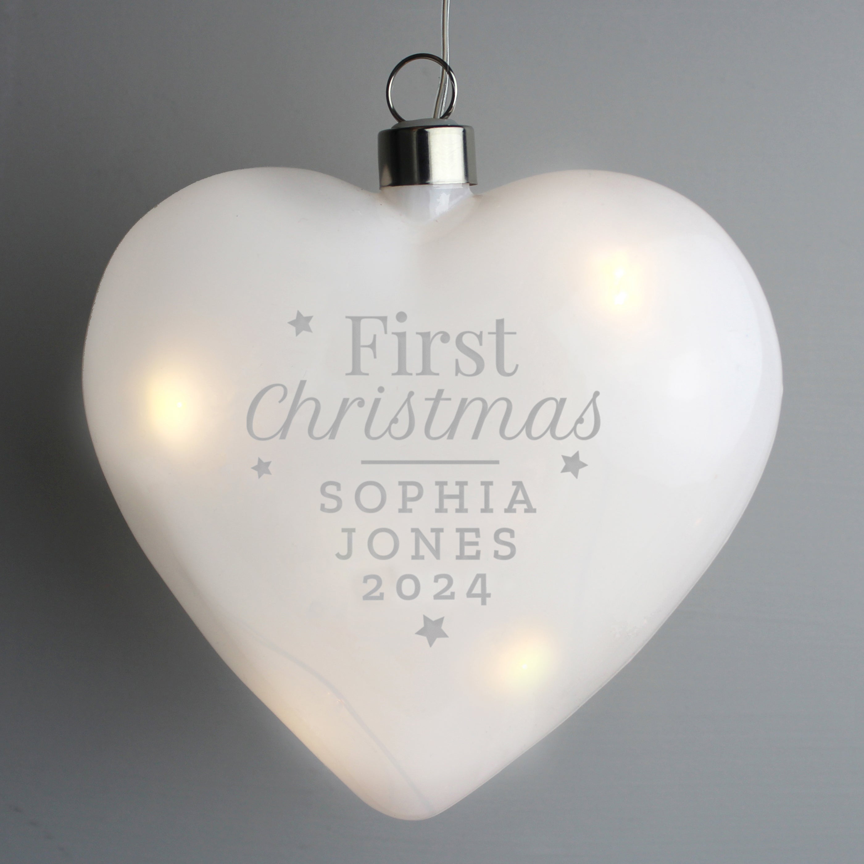 Personalised First Christmas LED Hanging Glass Heart - gift & personalise