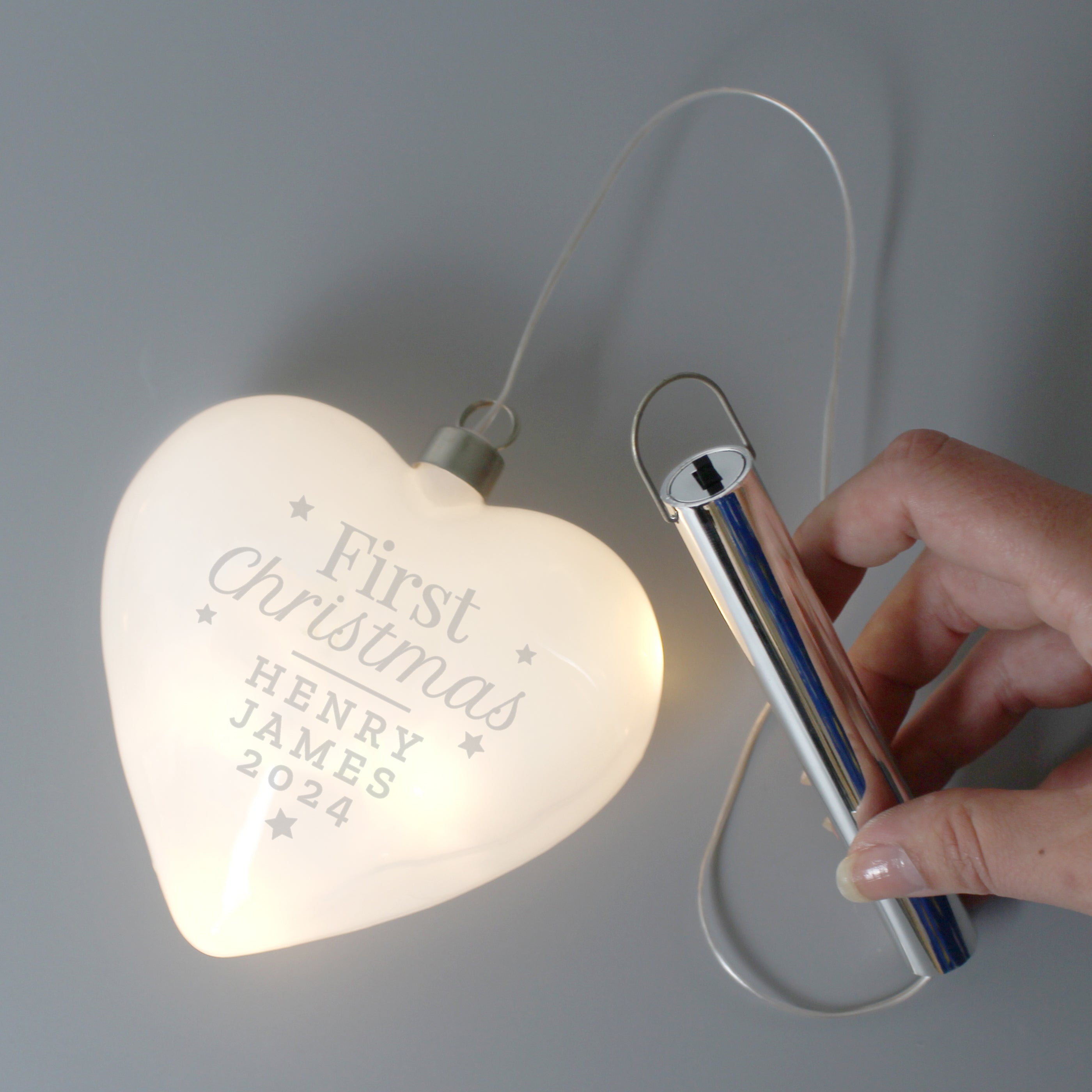 Personalised First Christmas LED Hanging Glass Heart - gift & personalise