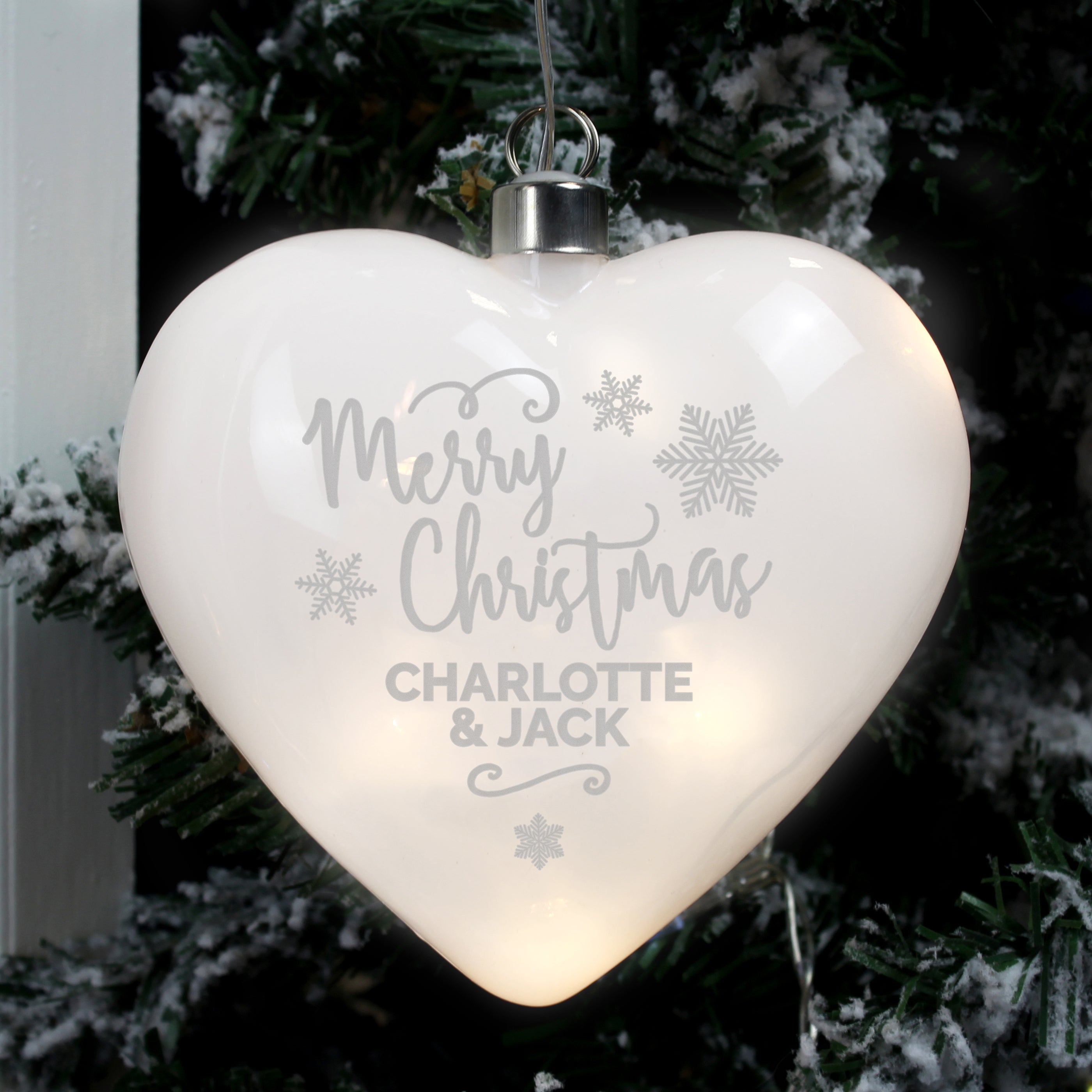 Personalised Merry Christmas LED Hanging Glass Heart - gift & personalise