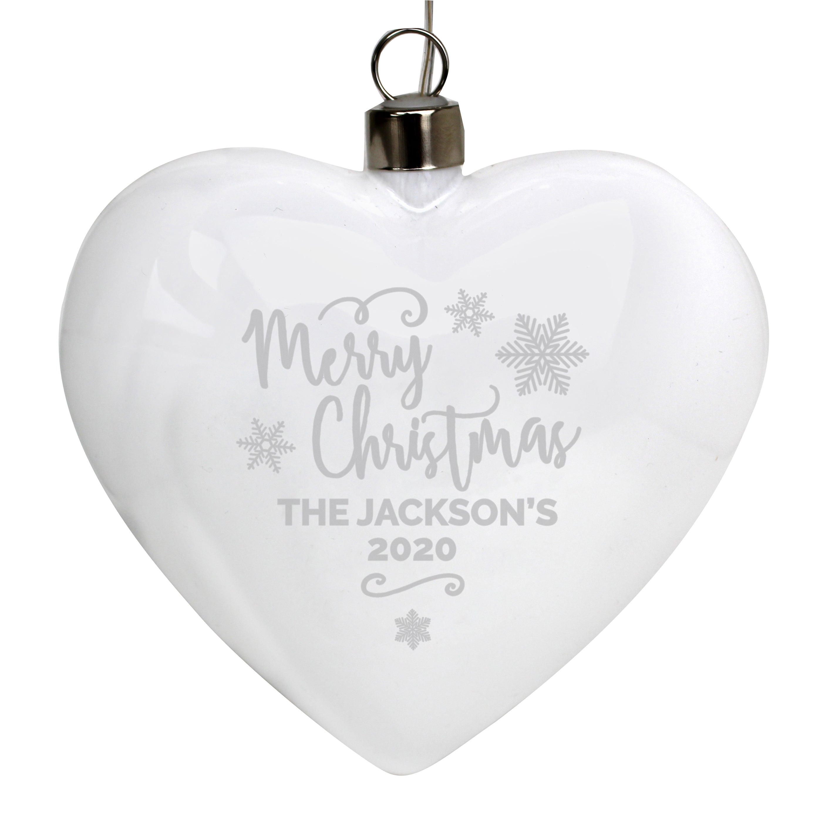 Personalised Merry Christmas LED Hanging Glass Heart - gift & personalise