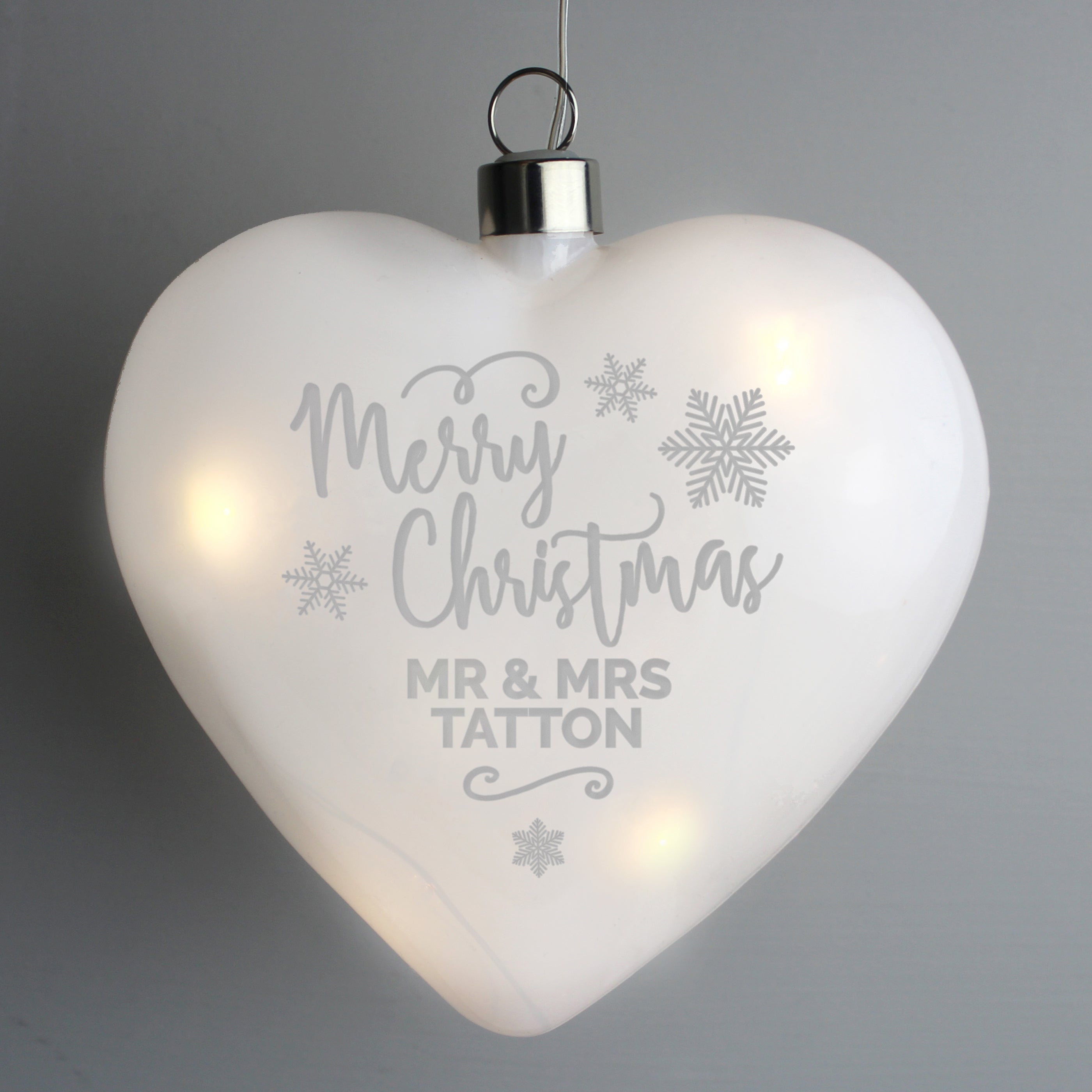 Personalised Merry Christmas LED Hanging Glass Heart - gift & personalise