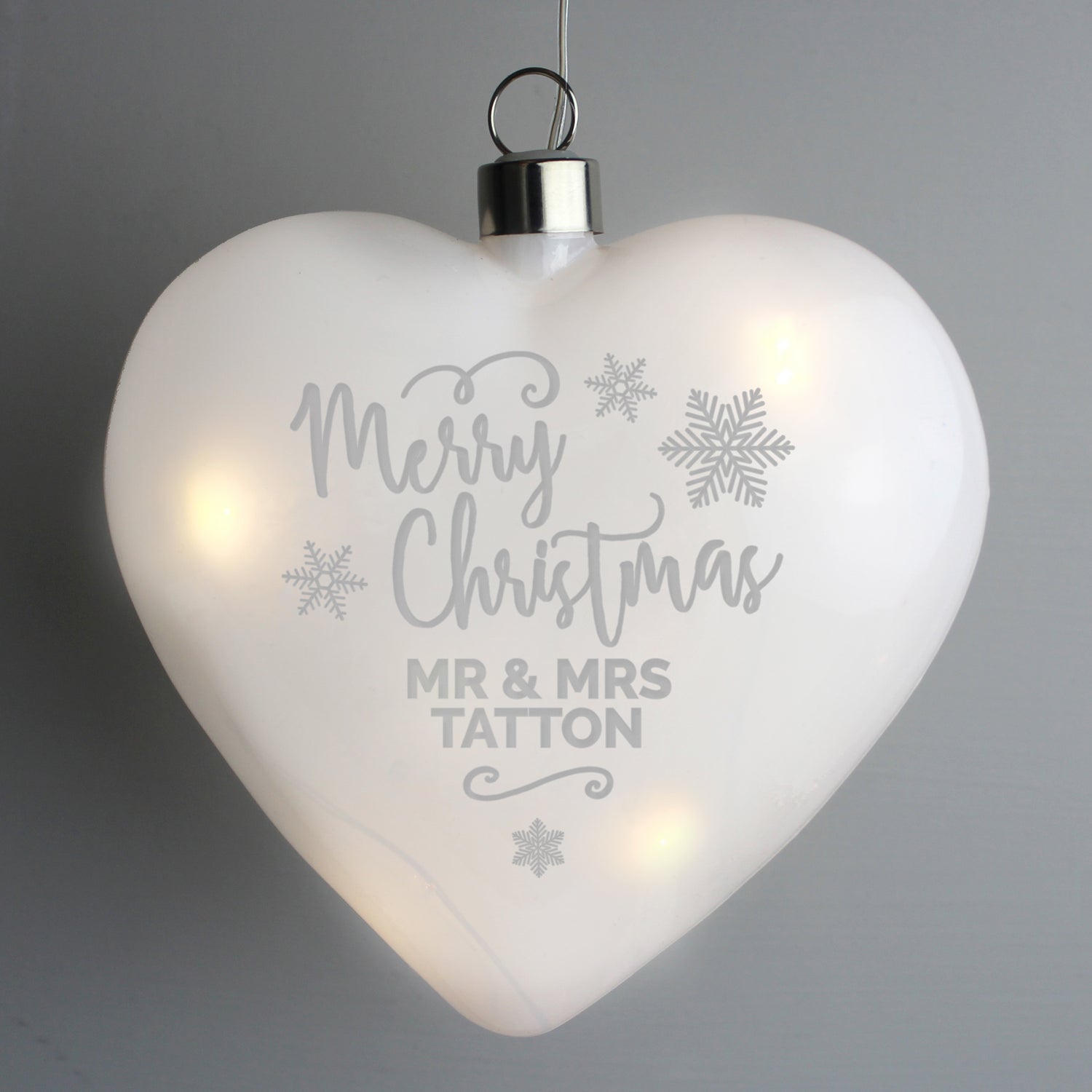 Personalised Merry Christmas LED Hanging Glass Heart - gift & personalise