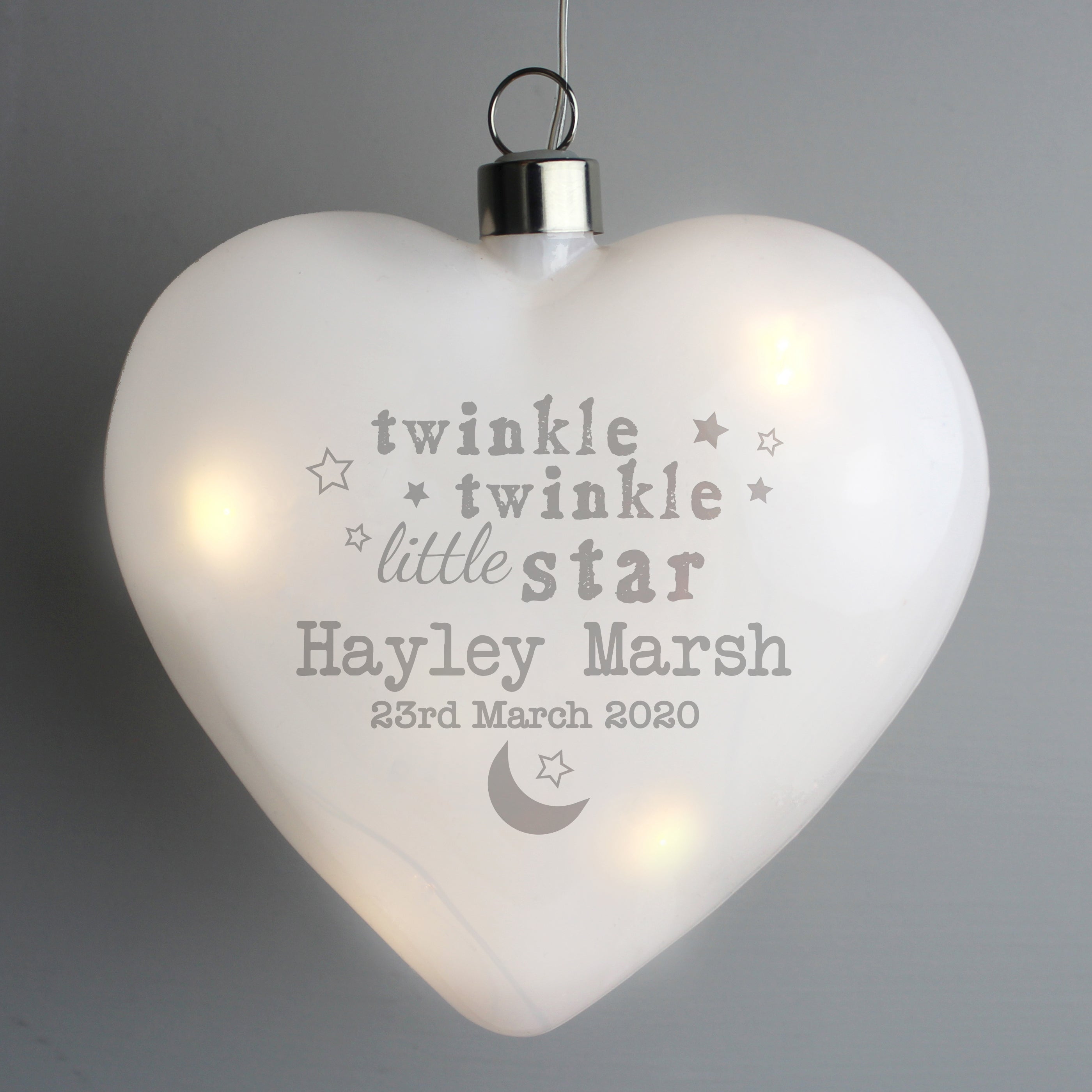 Personalised Twinkle Twinkle LED Hanging Glass Heart - gift & personalise