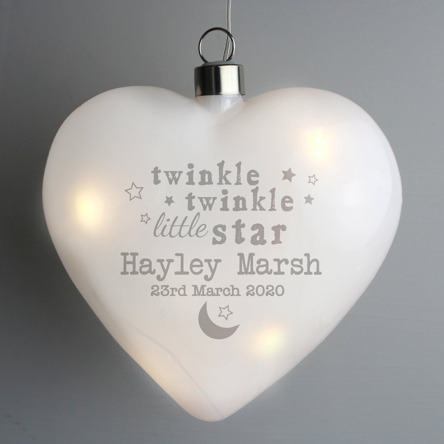 Personalised Twinkle Twinkle LED Hanging Glass Heart - gift & personalise