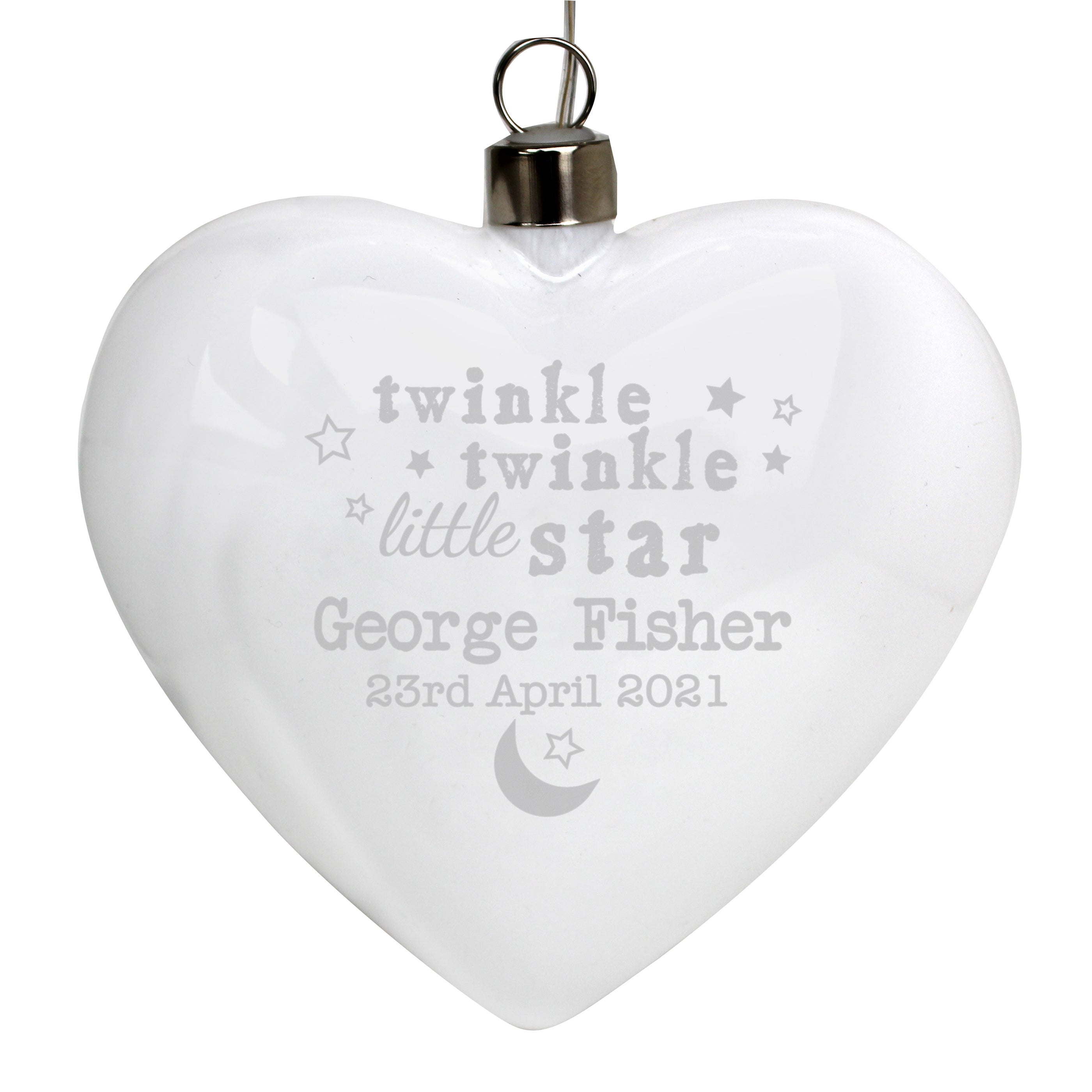 Personalised Twinkle Twinkle LED Hanging Glass Heart - gift & personalise