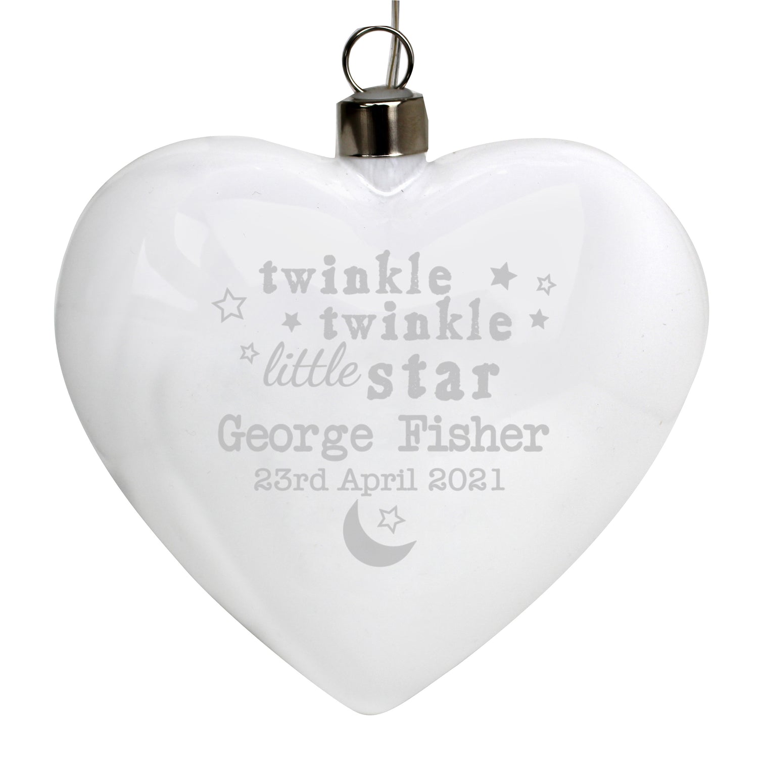 Personalised Twinkle Twinkle LED Hanging Glass Heart - gift & personalise