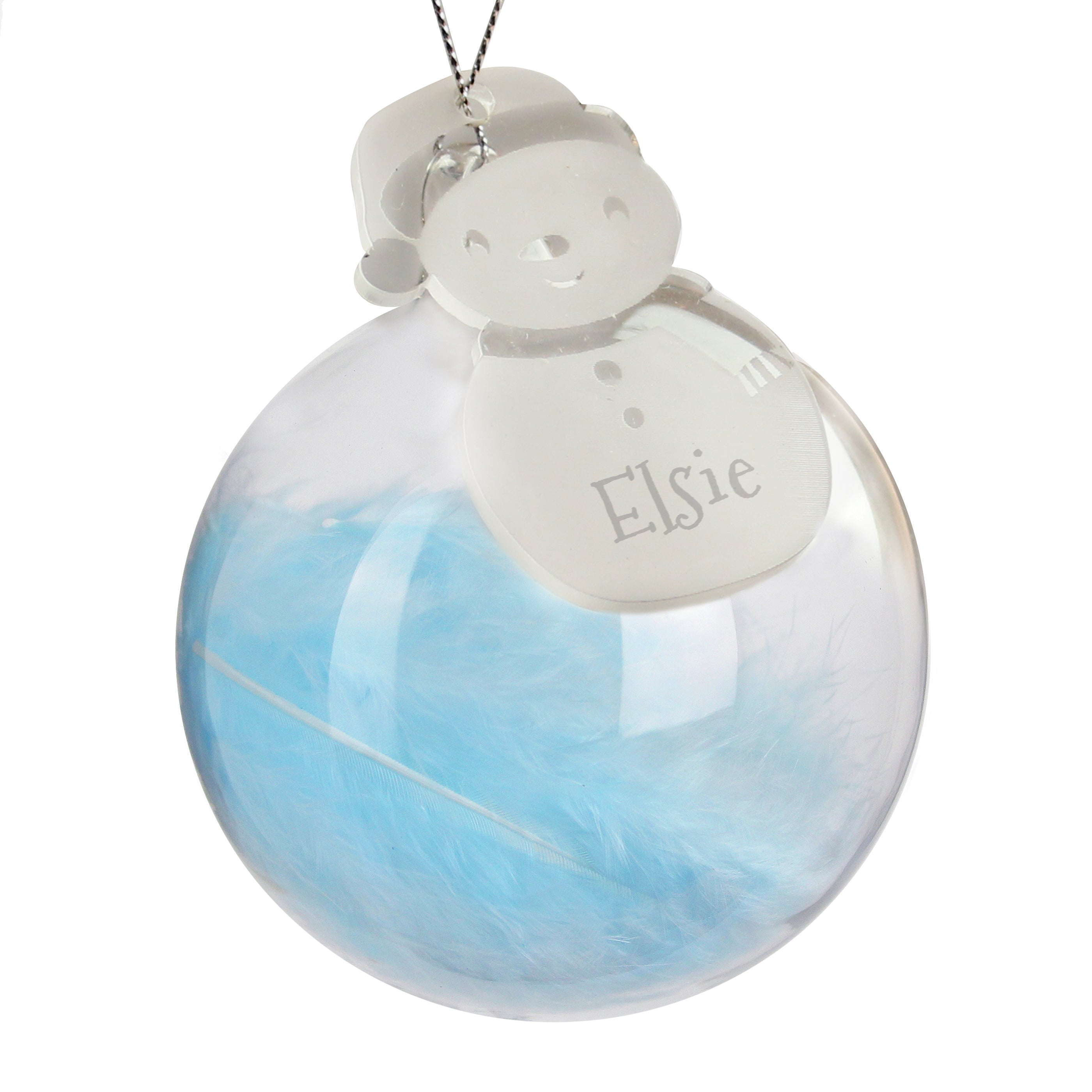 Personalised Snowman Acrylic Blue Feather Bauble - gift & personalise