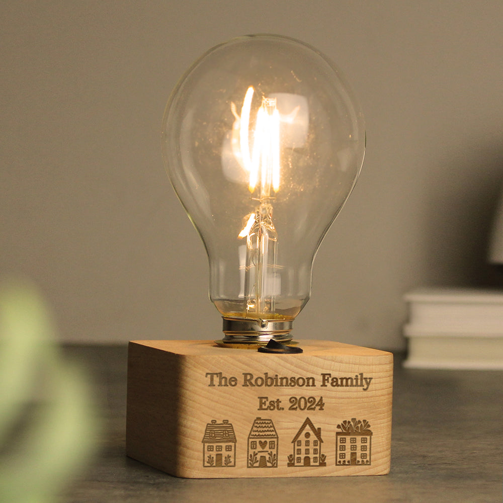 Personalised Home Wooden Bulb Light - gift & personalise