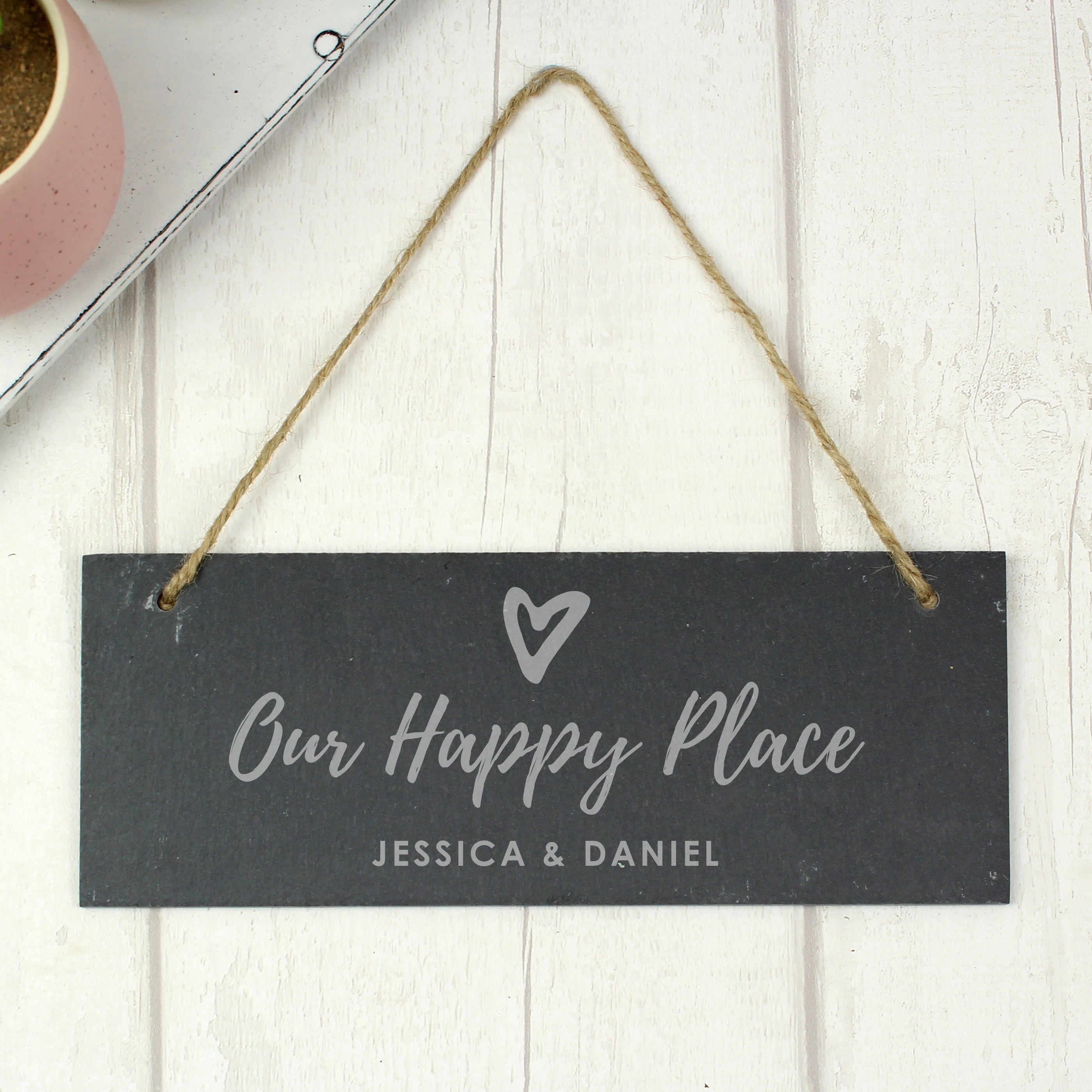 Personalised Our Happy Place Hanging Slate Plaque - gift & personalise