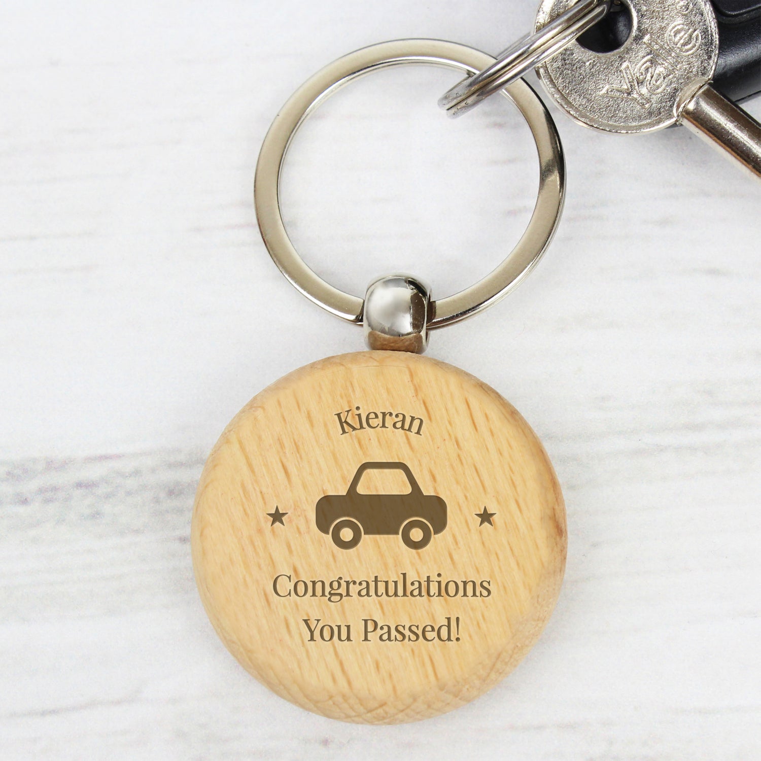 Personalised 'Car Motif' Wooden Keyring - gift & personalise