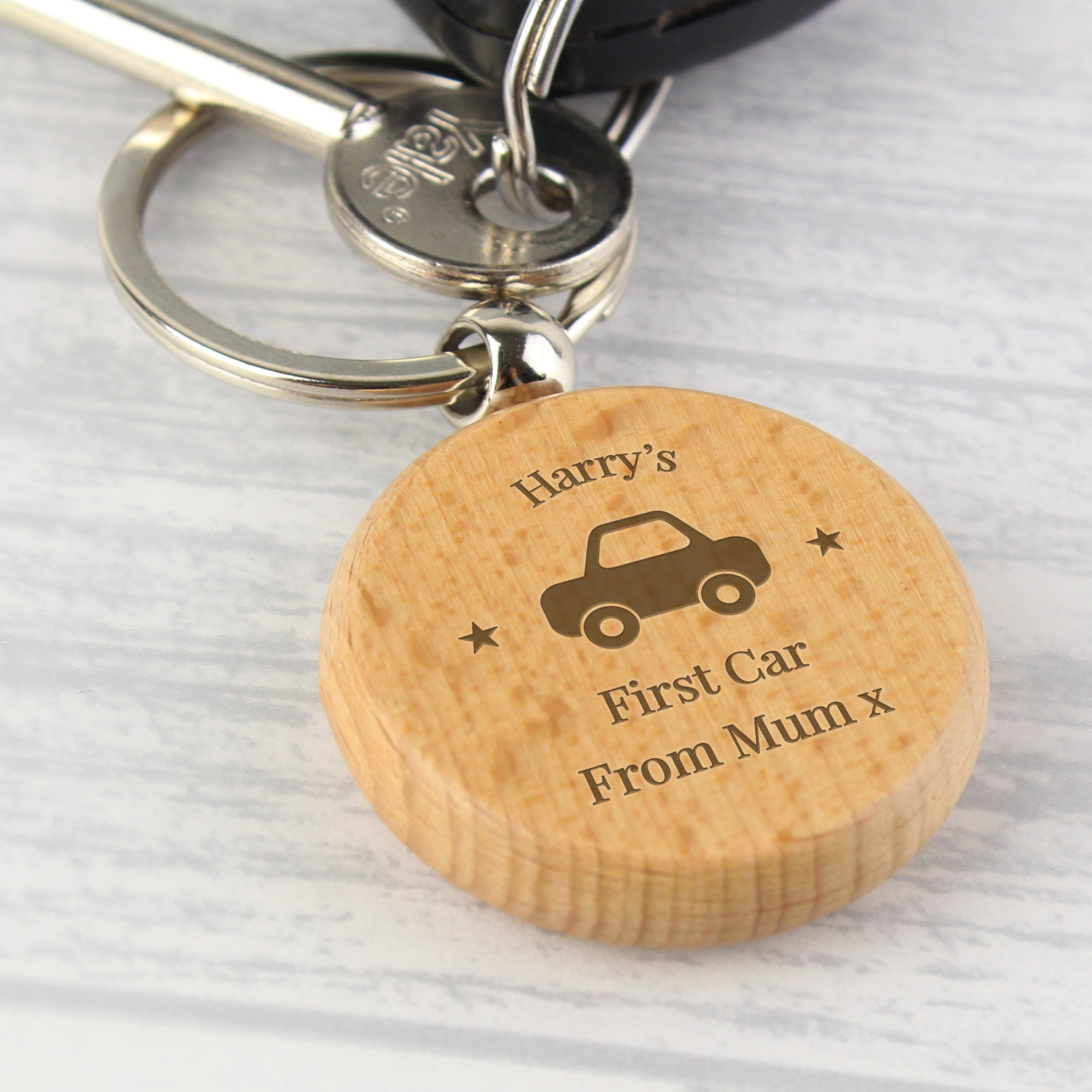 Personalised 'Car Motif' Wooden Keyring - gift & personalise