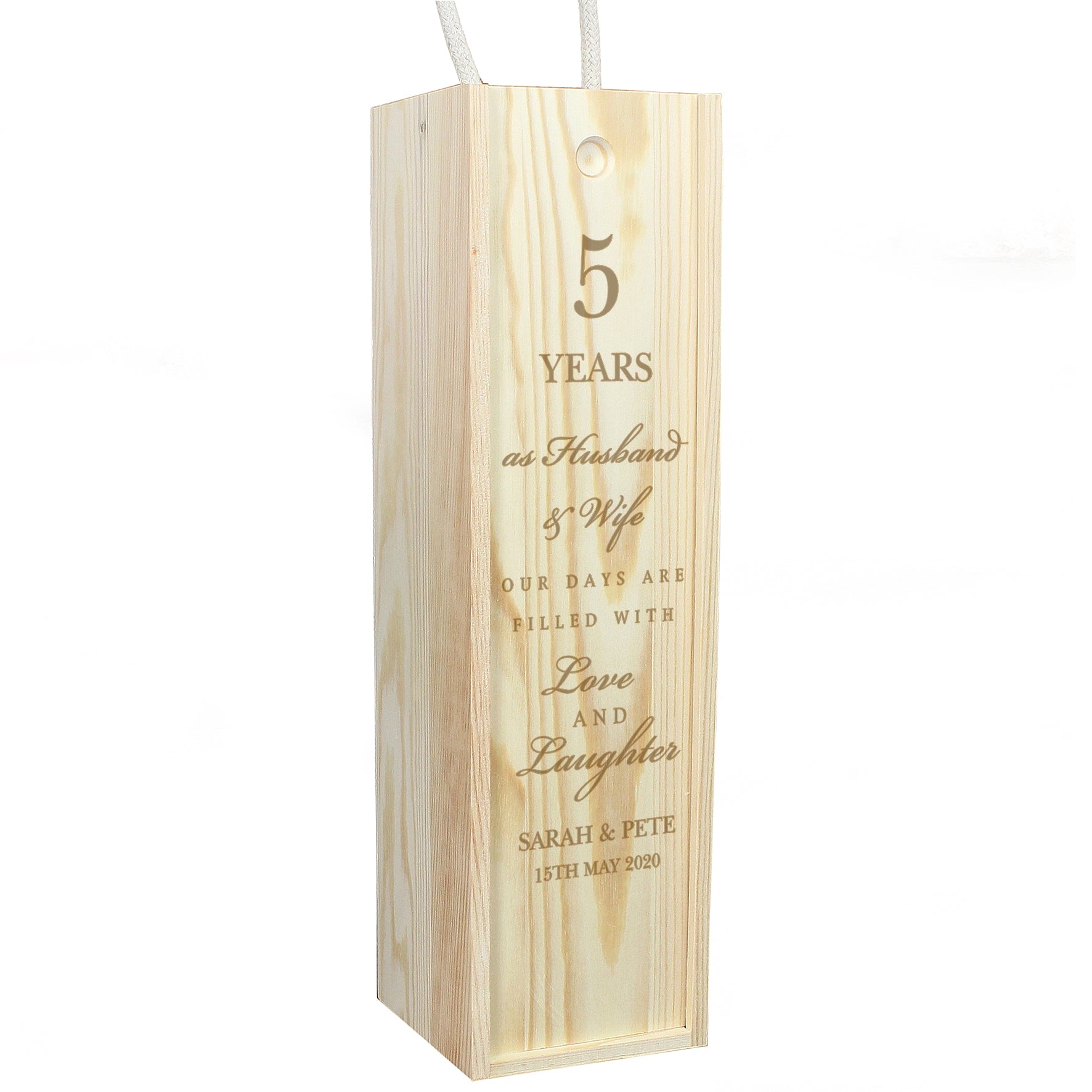 Personalised Anniversary Wooden Wine Bottle Box - gift & personalise