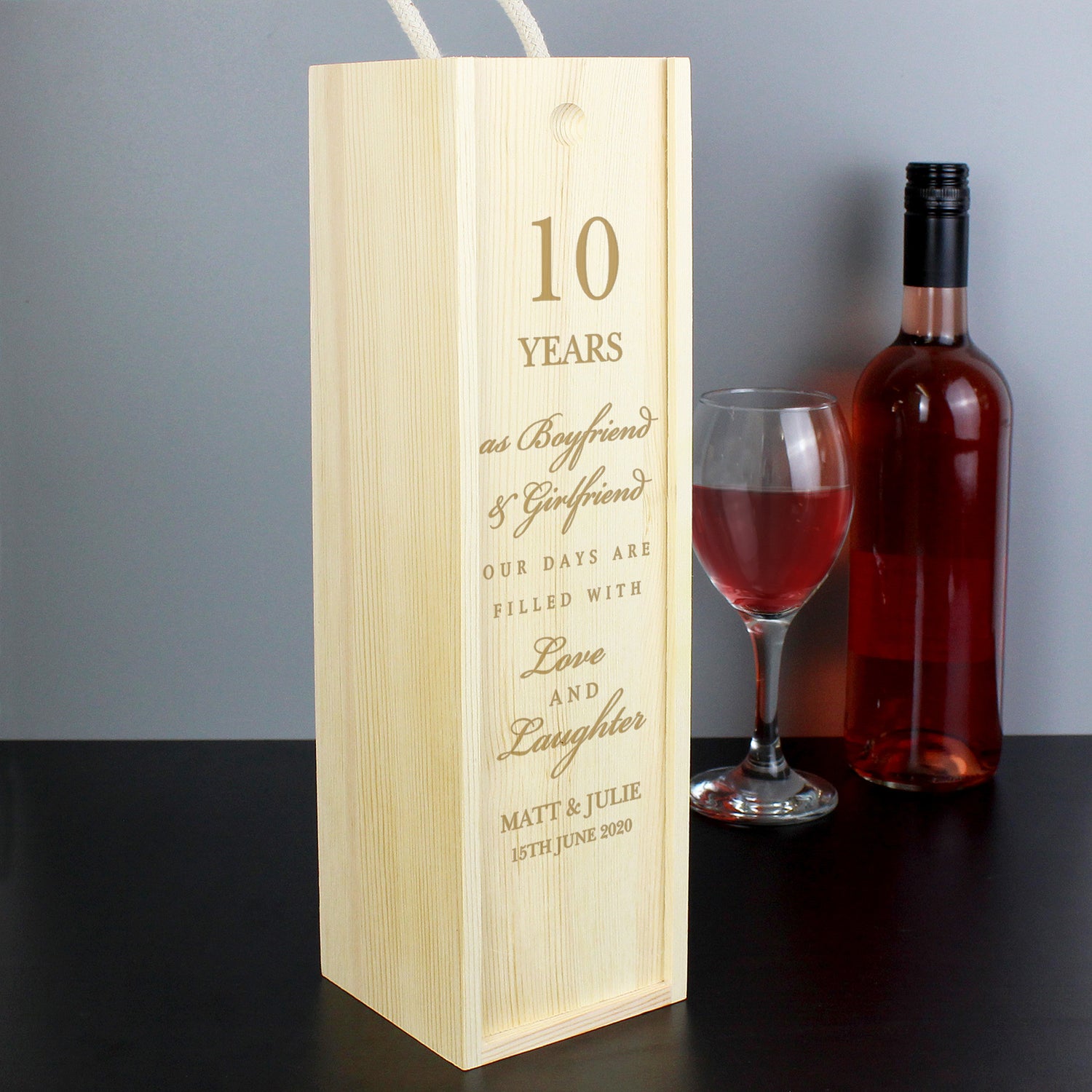 Personalised Anniversary Wooden Wine Bottle Box - gift & personalise