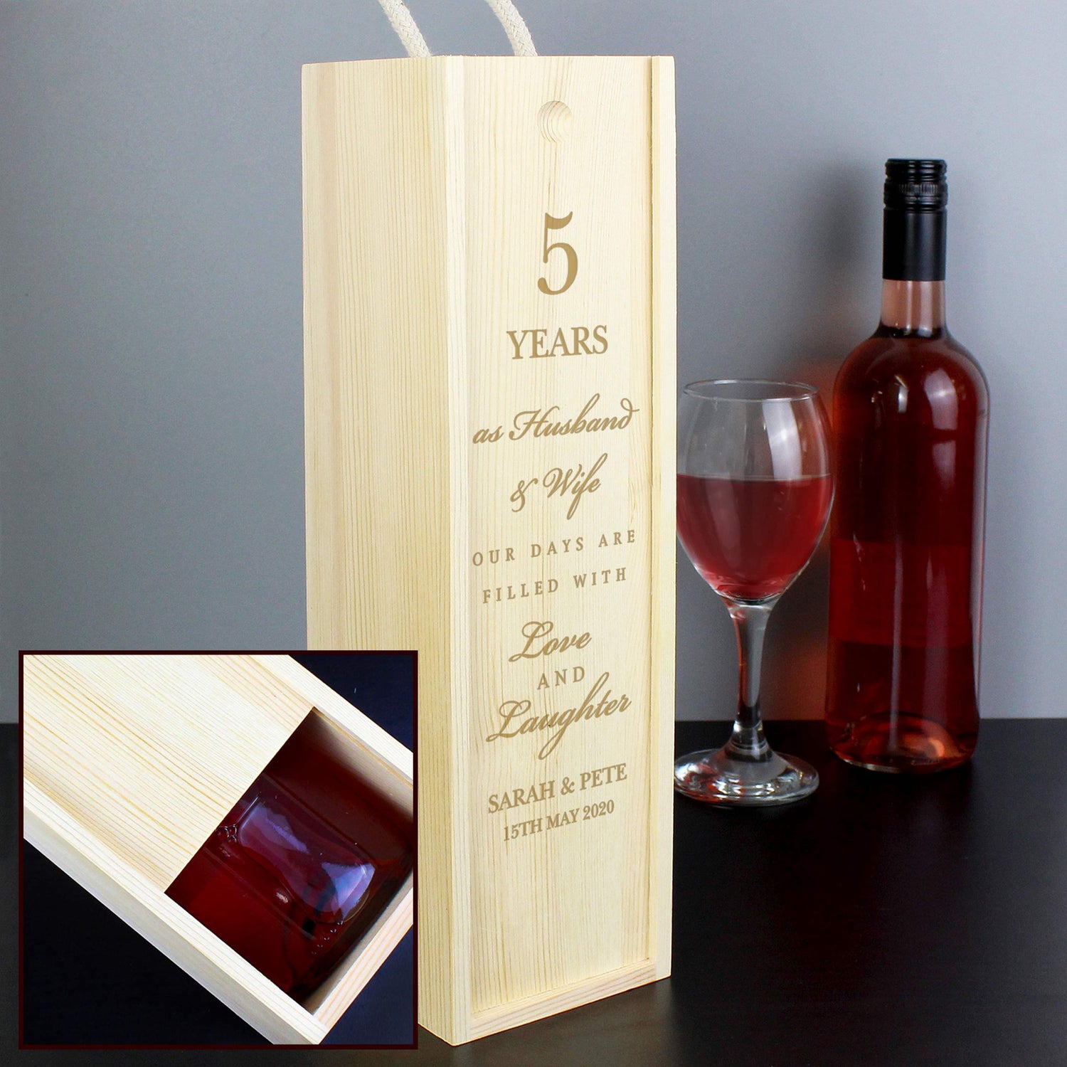 Personalised Anniversary Wooden Wine Bottle Box - gift & personalise