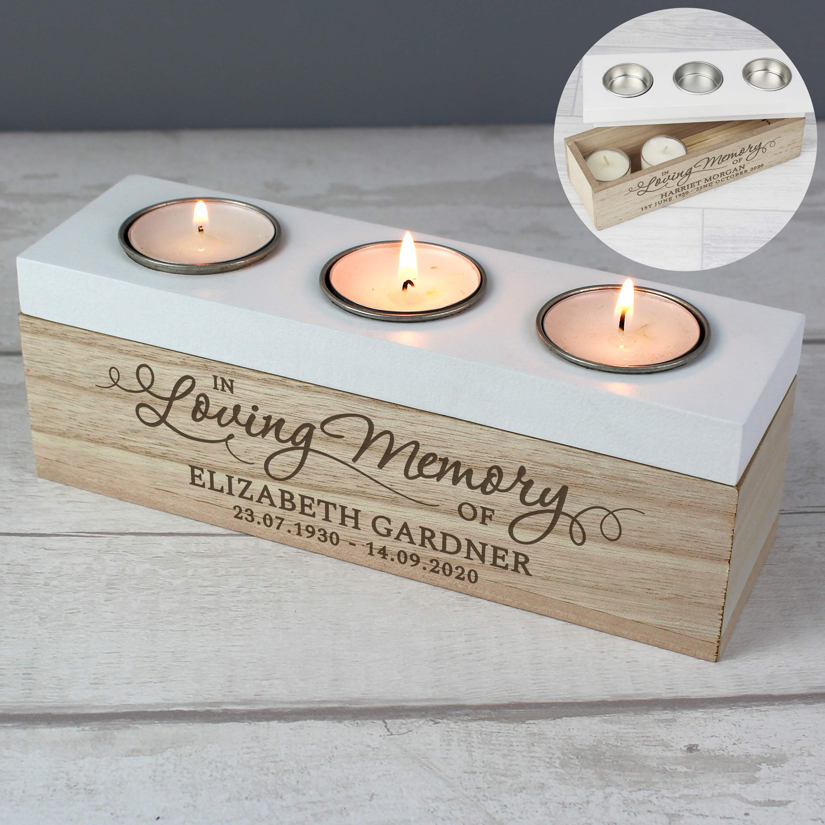 Personalised In Loving Memory Triple Tea Light Box - gift & personalise