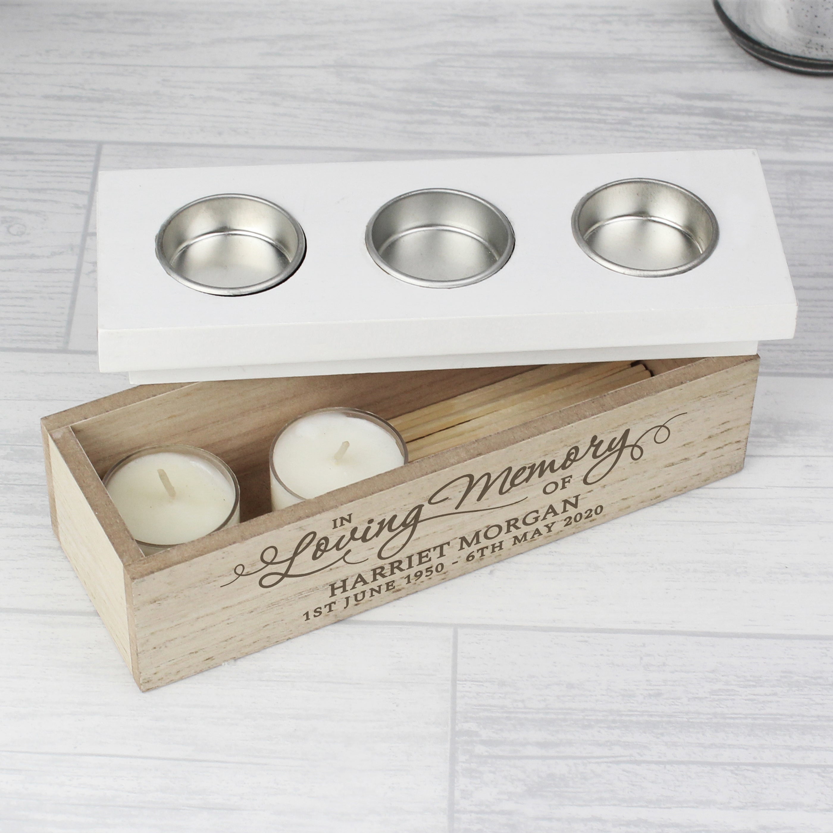 Personalised In Loving Memory Triple Tea Light Box - gift & personalise