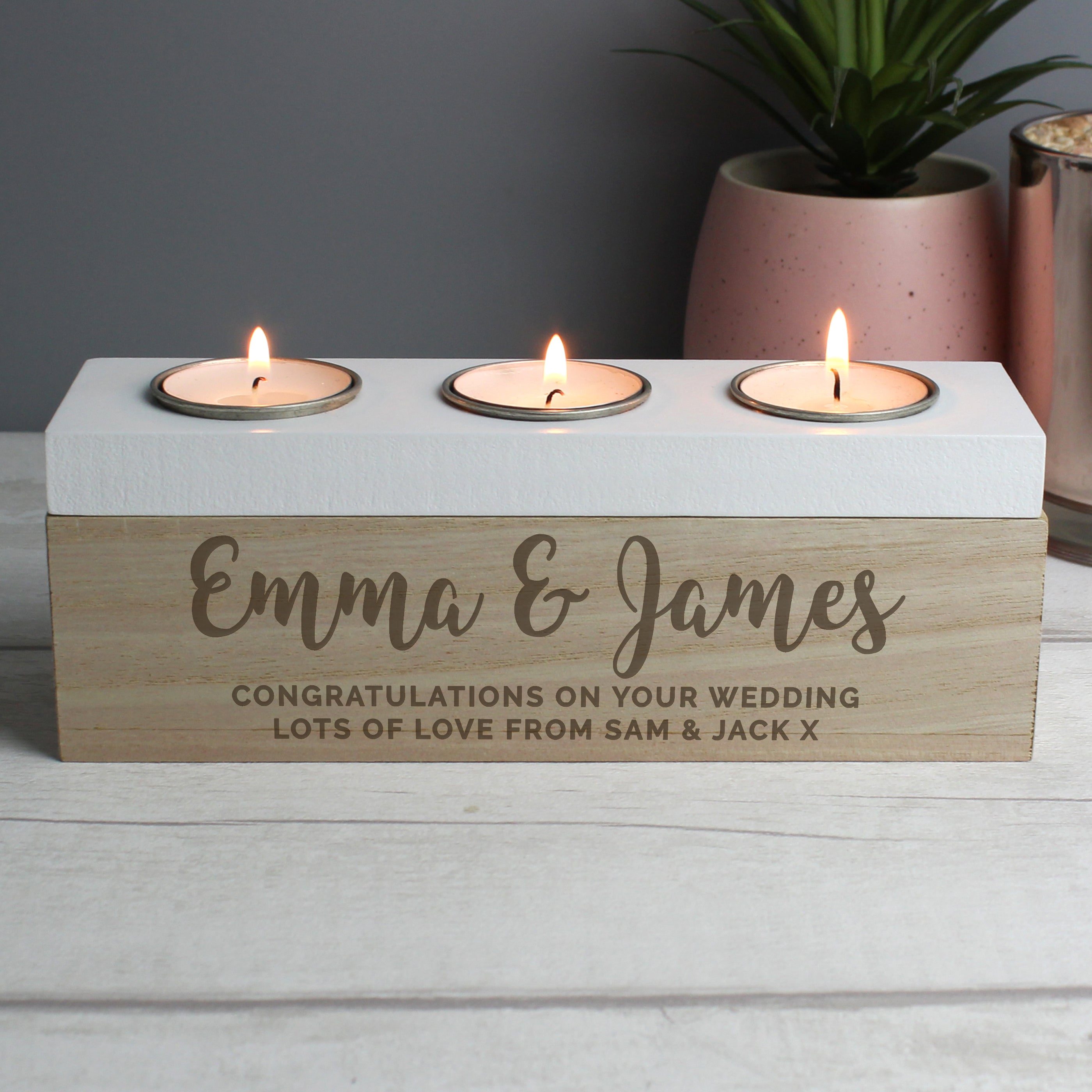 Personalised Free Text Triple Tea Light Box - gift & personalise