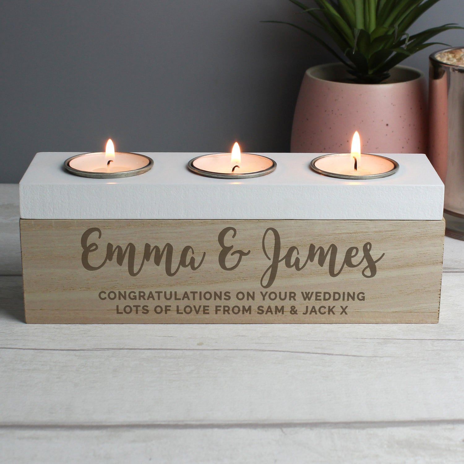 Personalised Free Text Triple Tea Light Box - gift & personalise