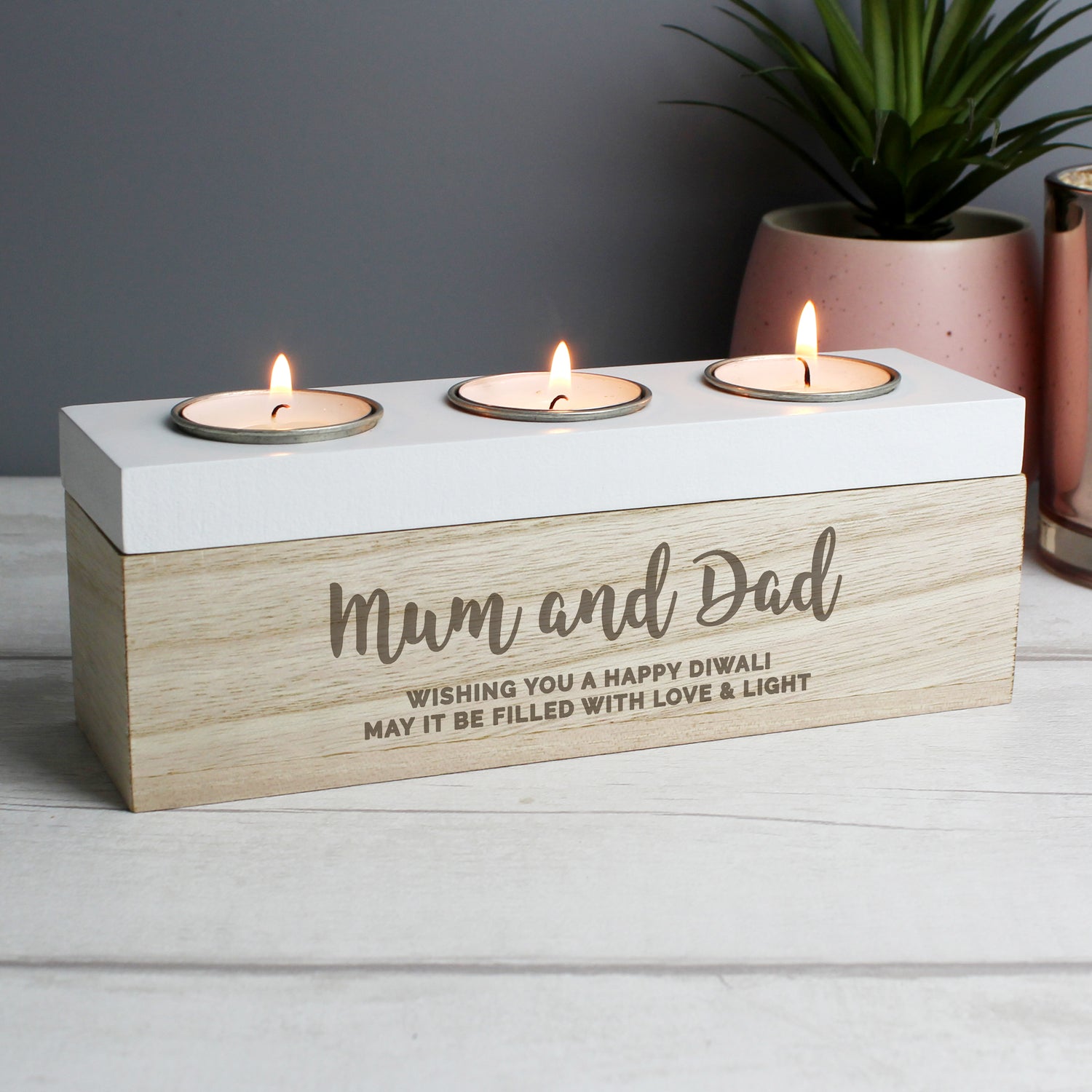 Personalised Free Text Triple Tea Light Box - gift & personalise