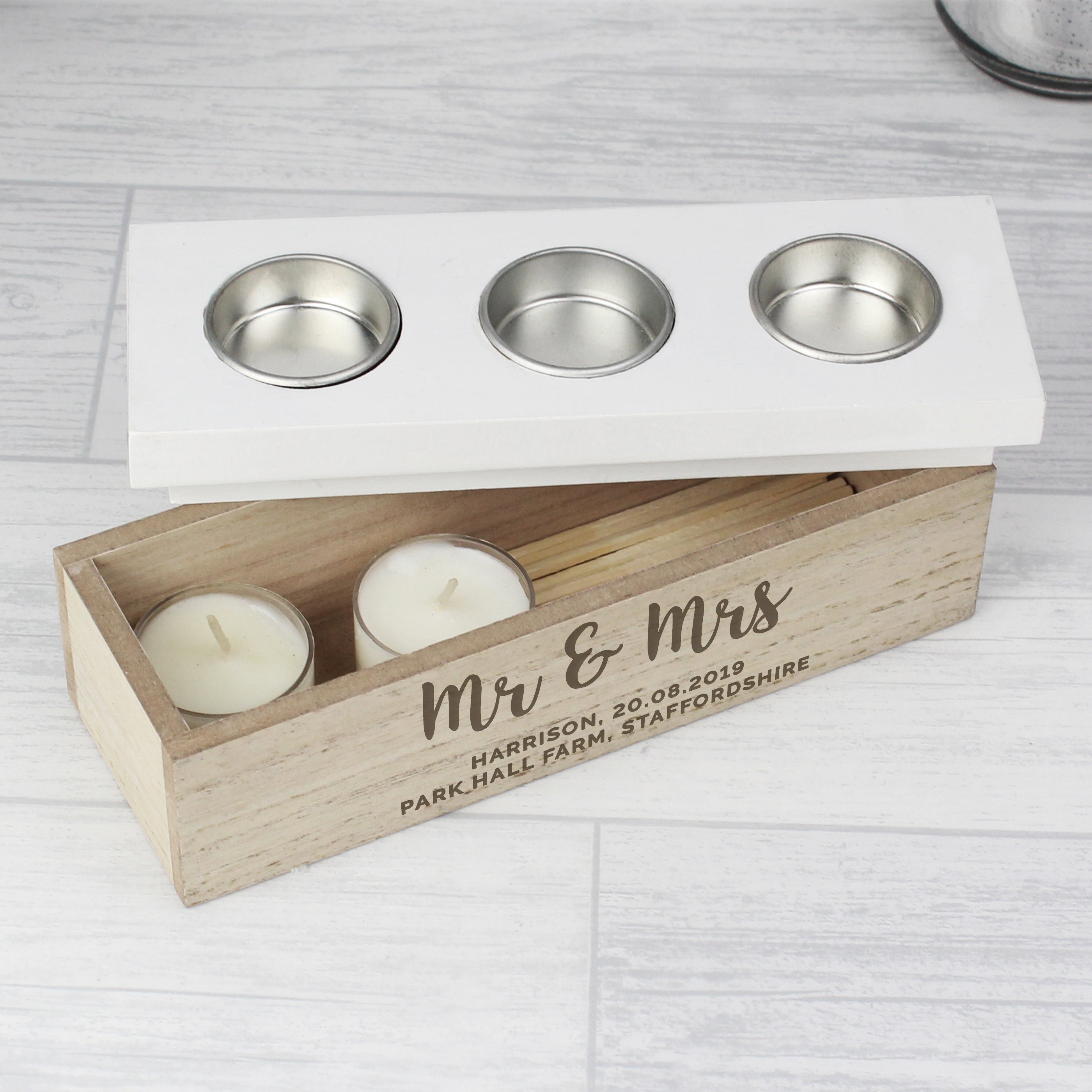 Personalised Free Text Triple Tea Light Box - gift & personalise