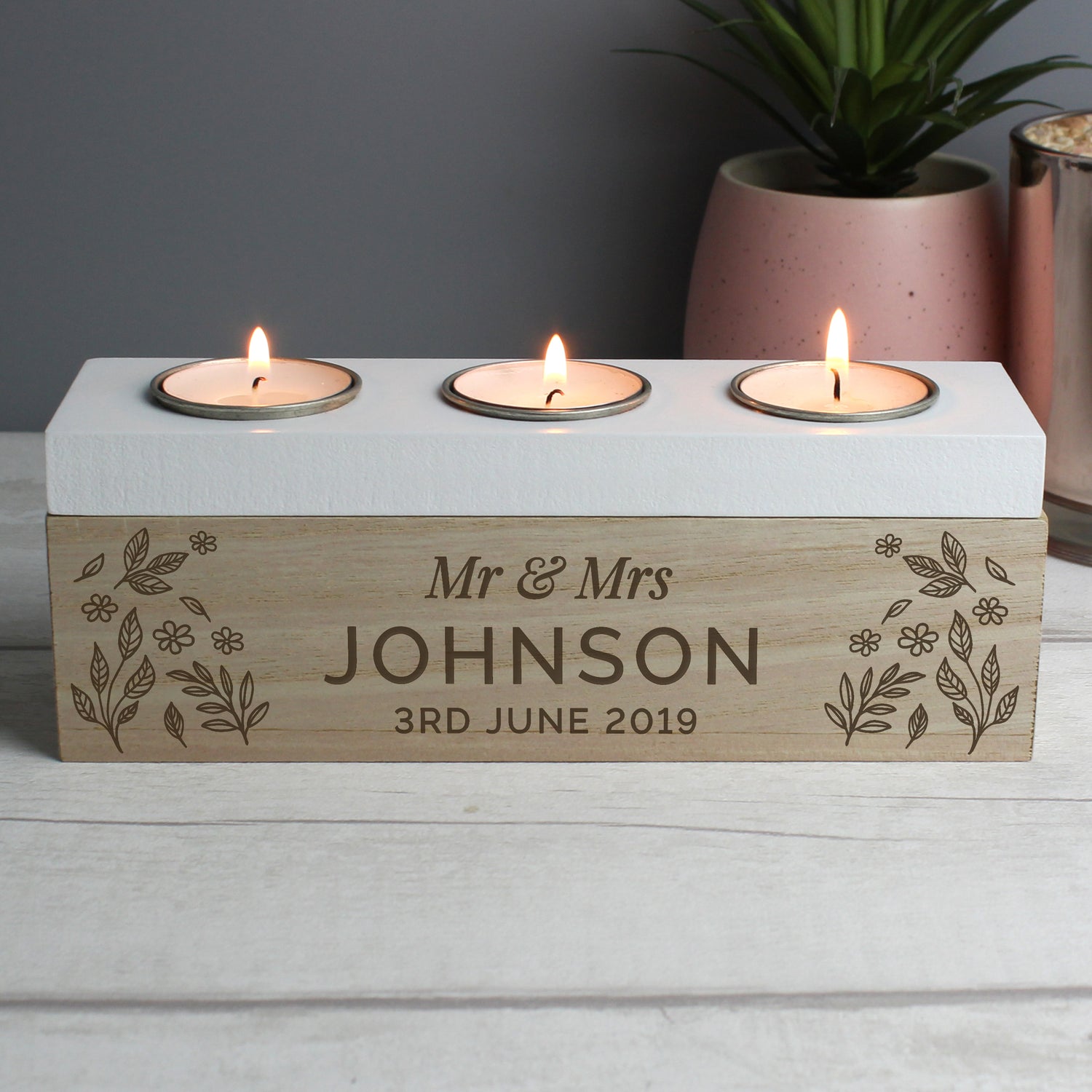 Personalised Floral Triple Tea Light Box - gift & personalise