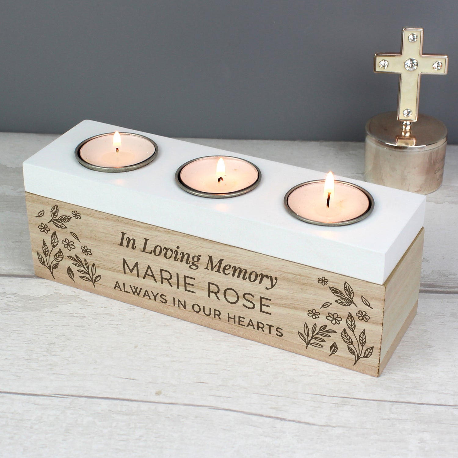 Personalised Floral Triple Tea Light Box - gift & personalise