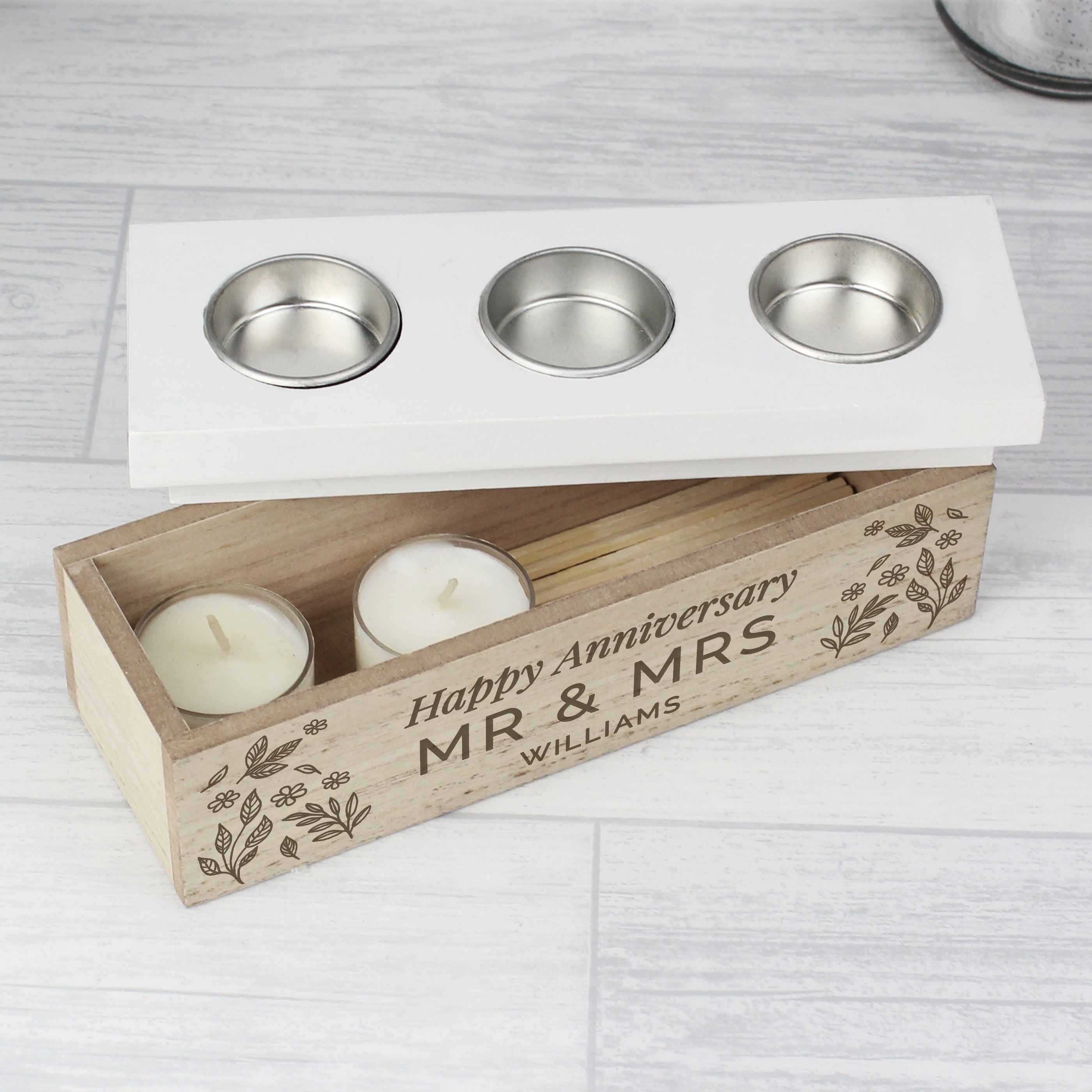 Personalised Floral Triple Tea Light Box - gift & personalise