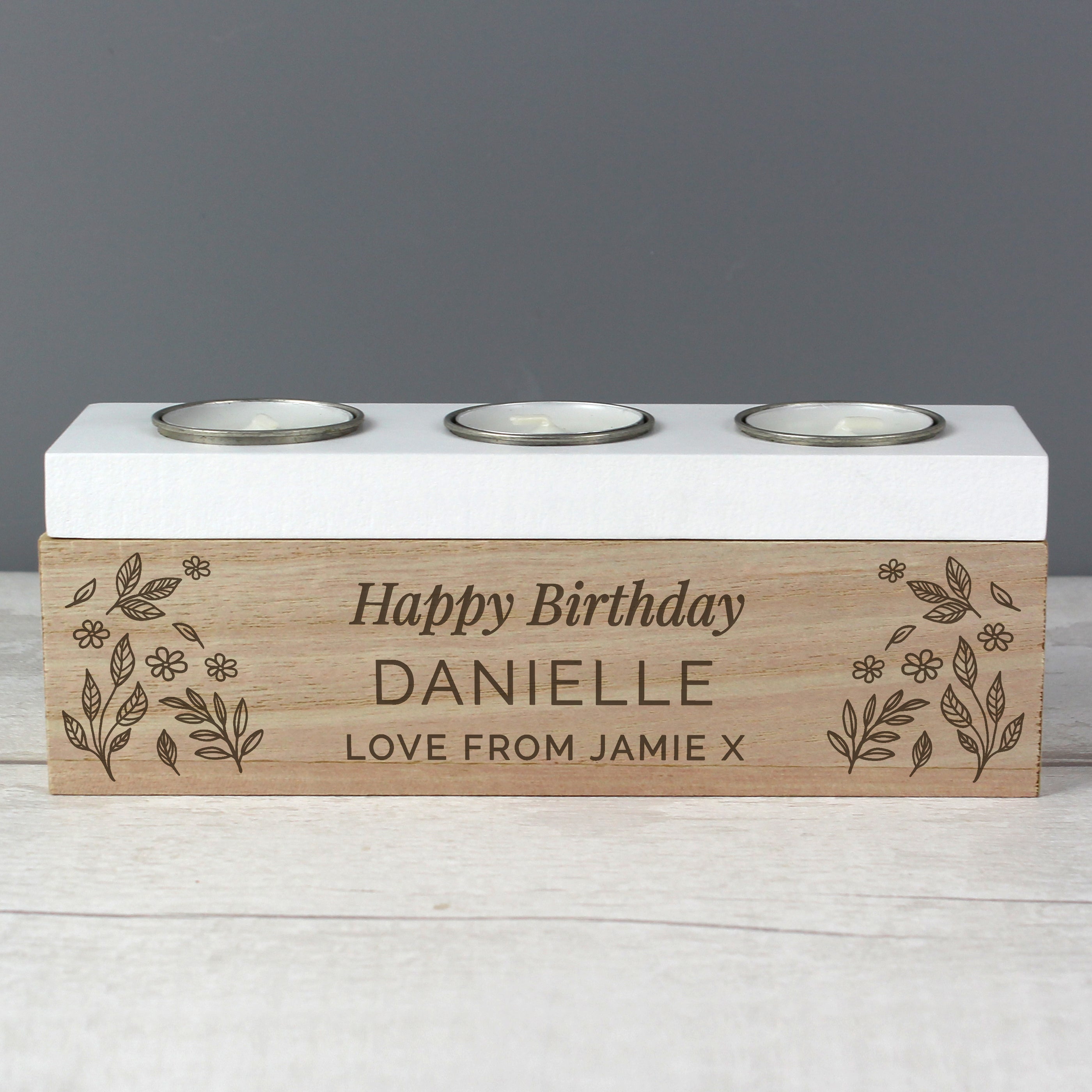 Personalised Floral Triple Tea Light Box - gift & personalise