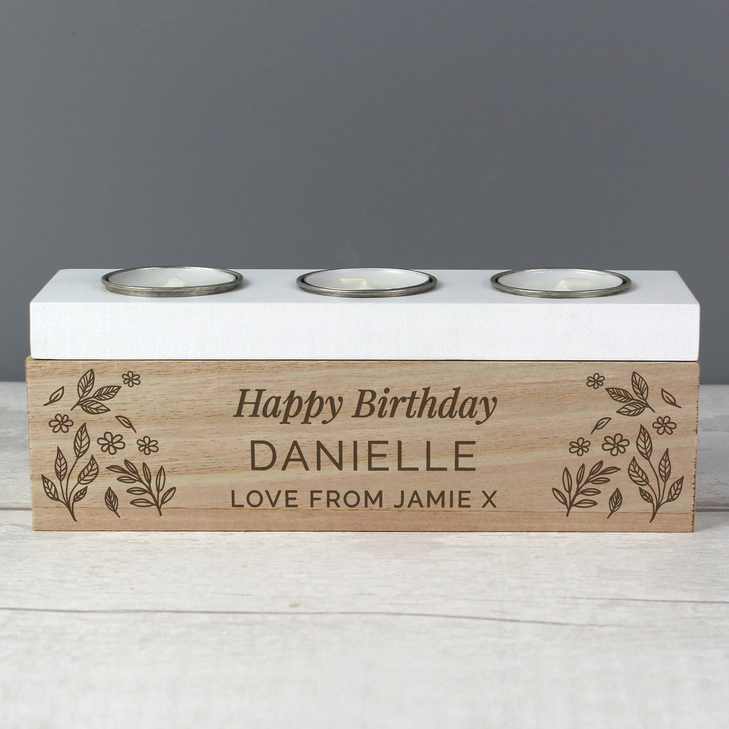 Personalised Floral Triple Tea Light Box - gift & personalise