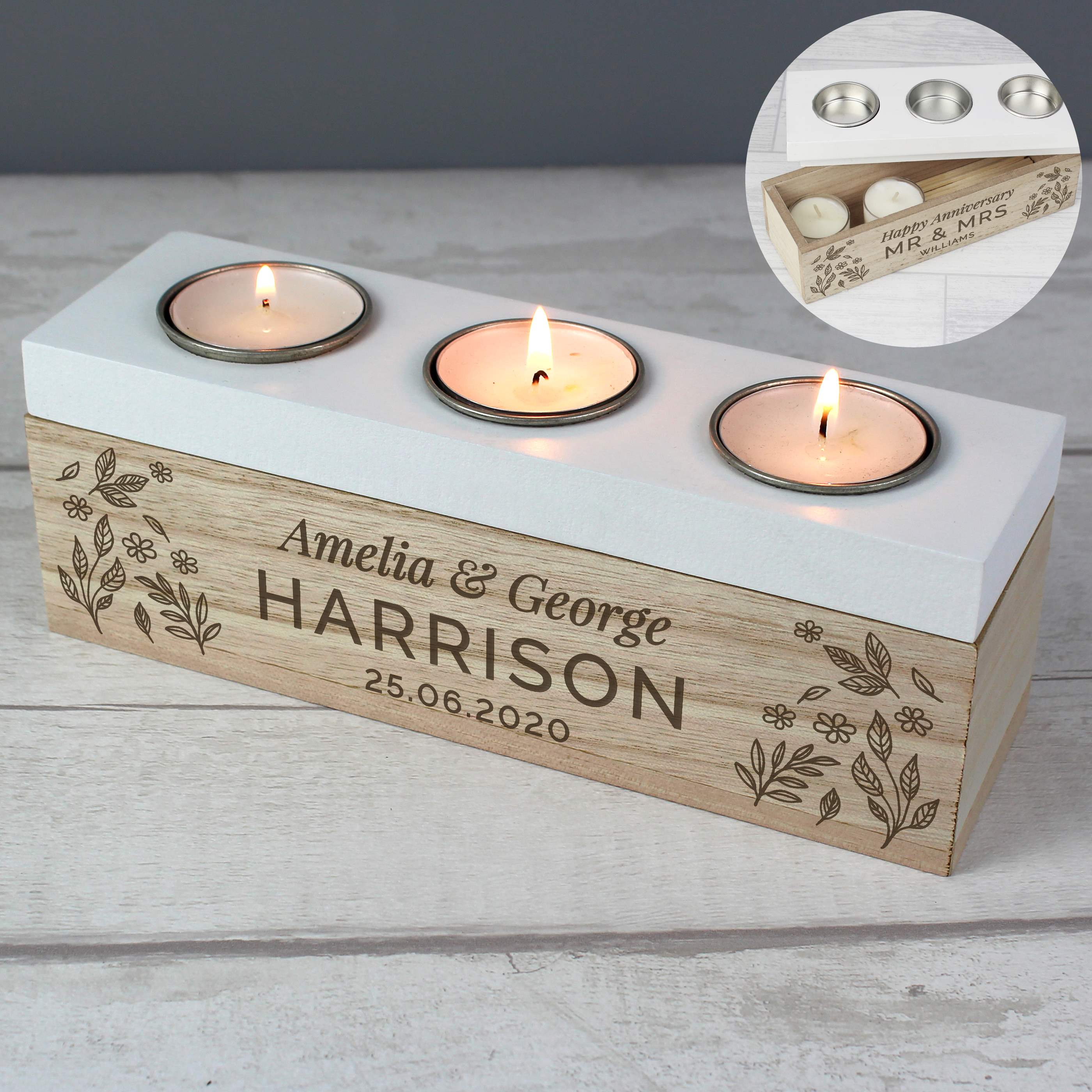 Personalised Floral Triple Tea Light Box - gift & personalise