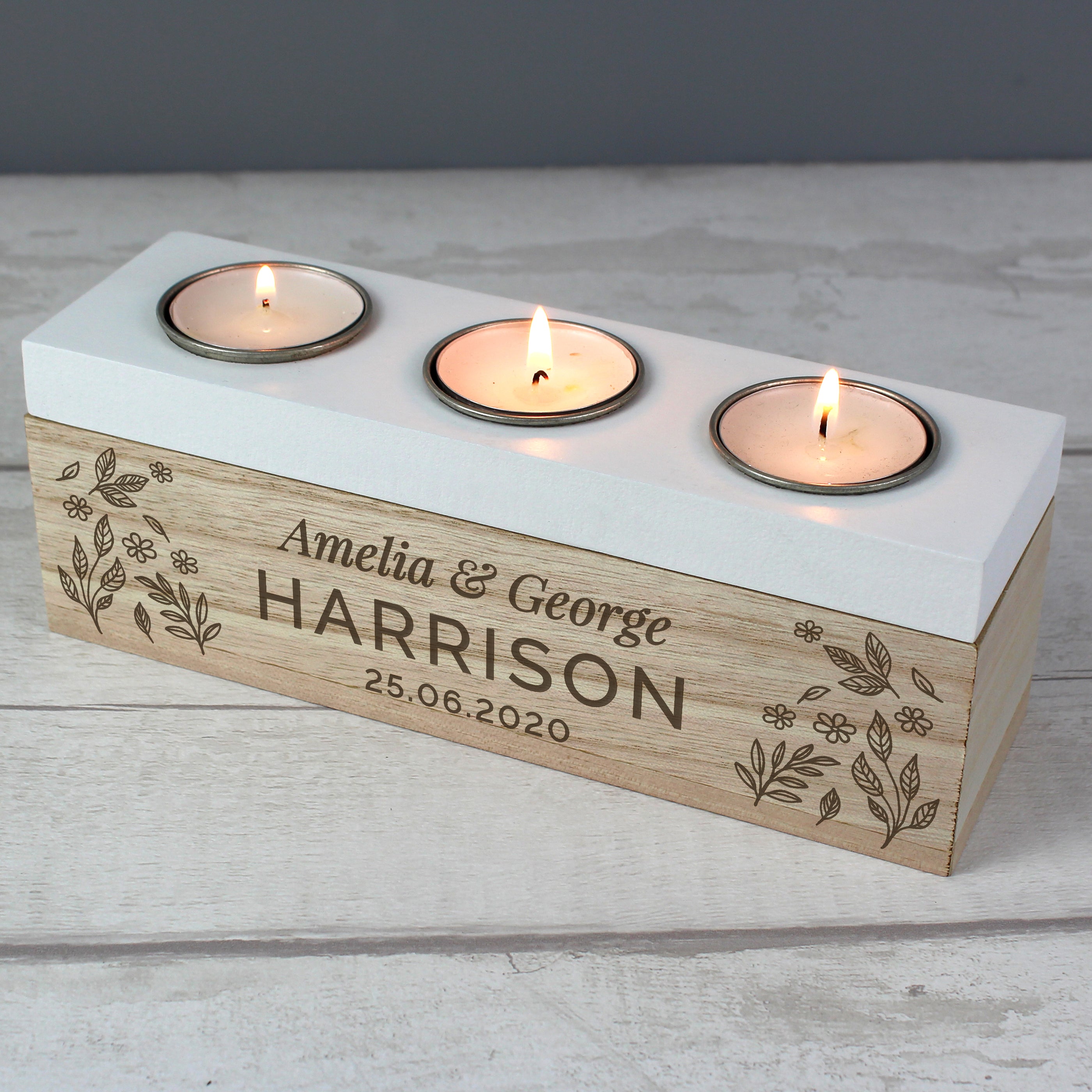 Personalised Floral Triple Tea Light Box - gift & personalise