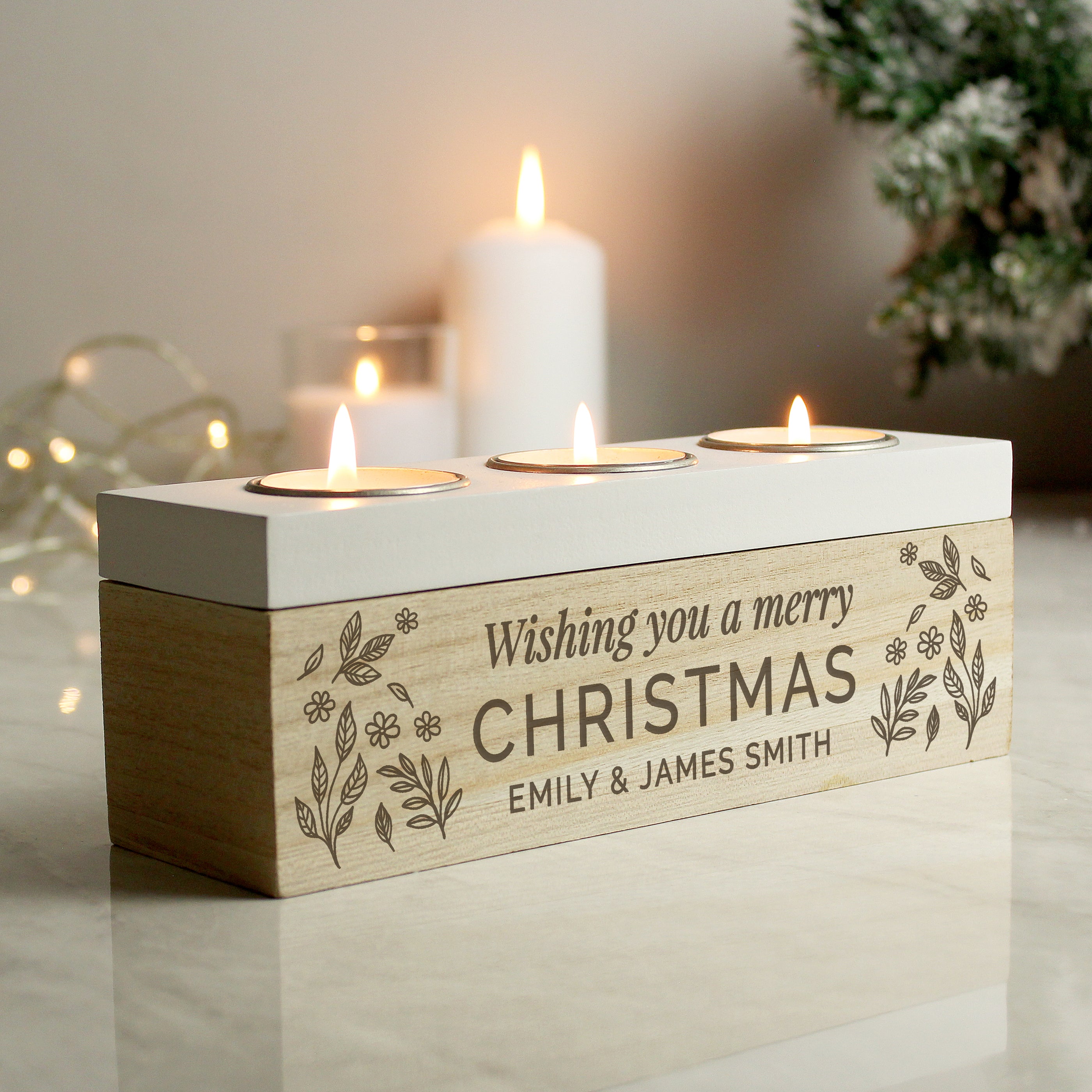 Personalised Floral Triple Tea Light Box - gift & personalise