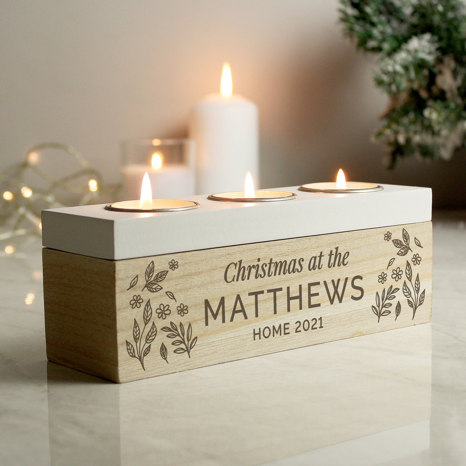 Personalised Floral Triple Tea Light Box - gift & personalise