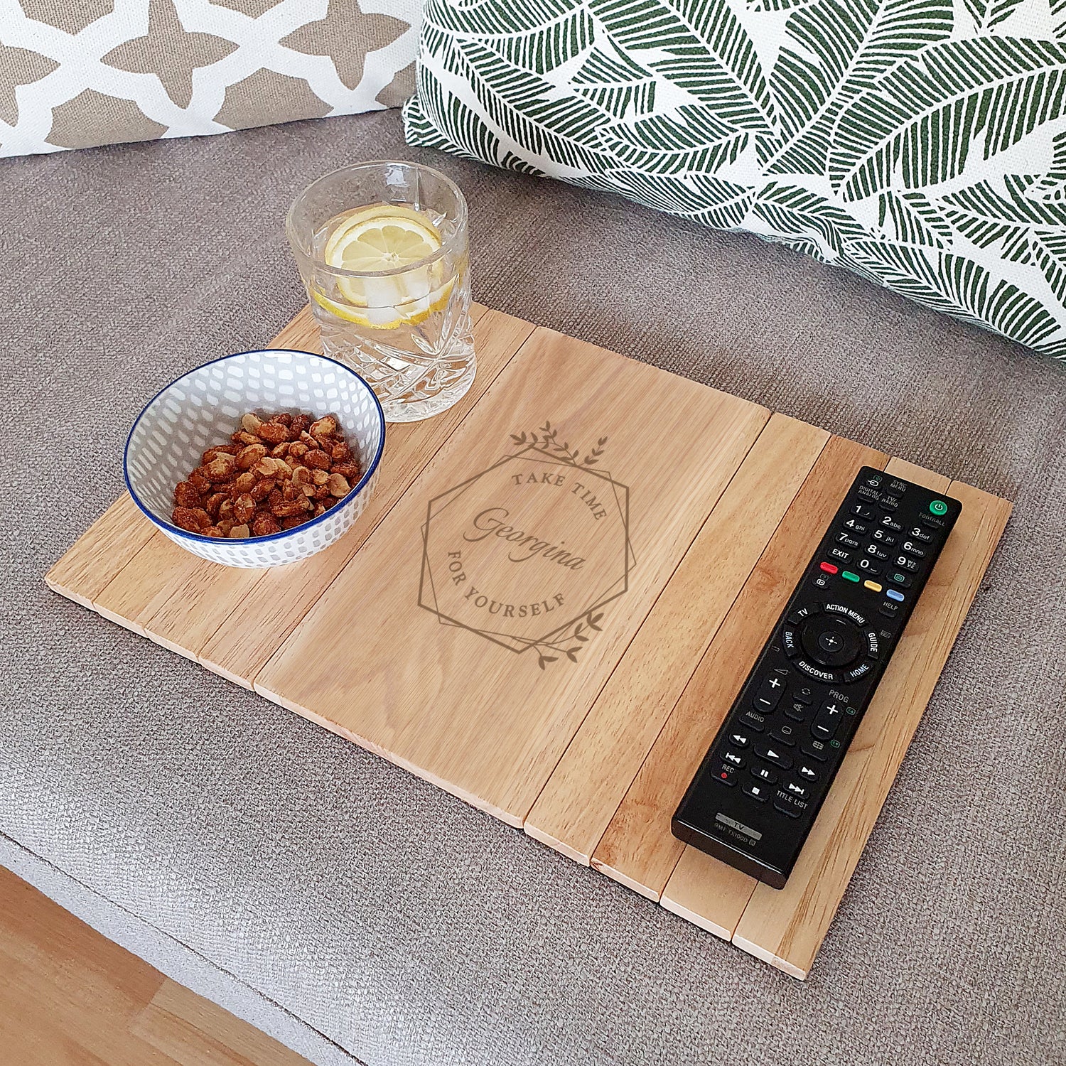 Personalised Take Time For Yourself Wooden Sofa Tray - gift & personalise