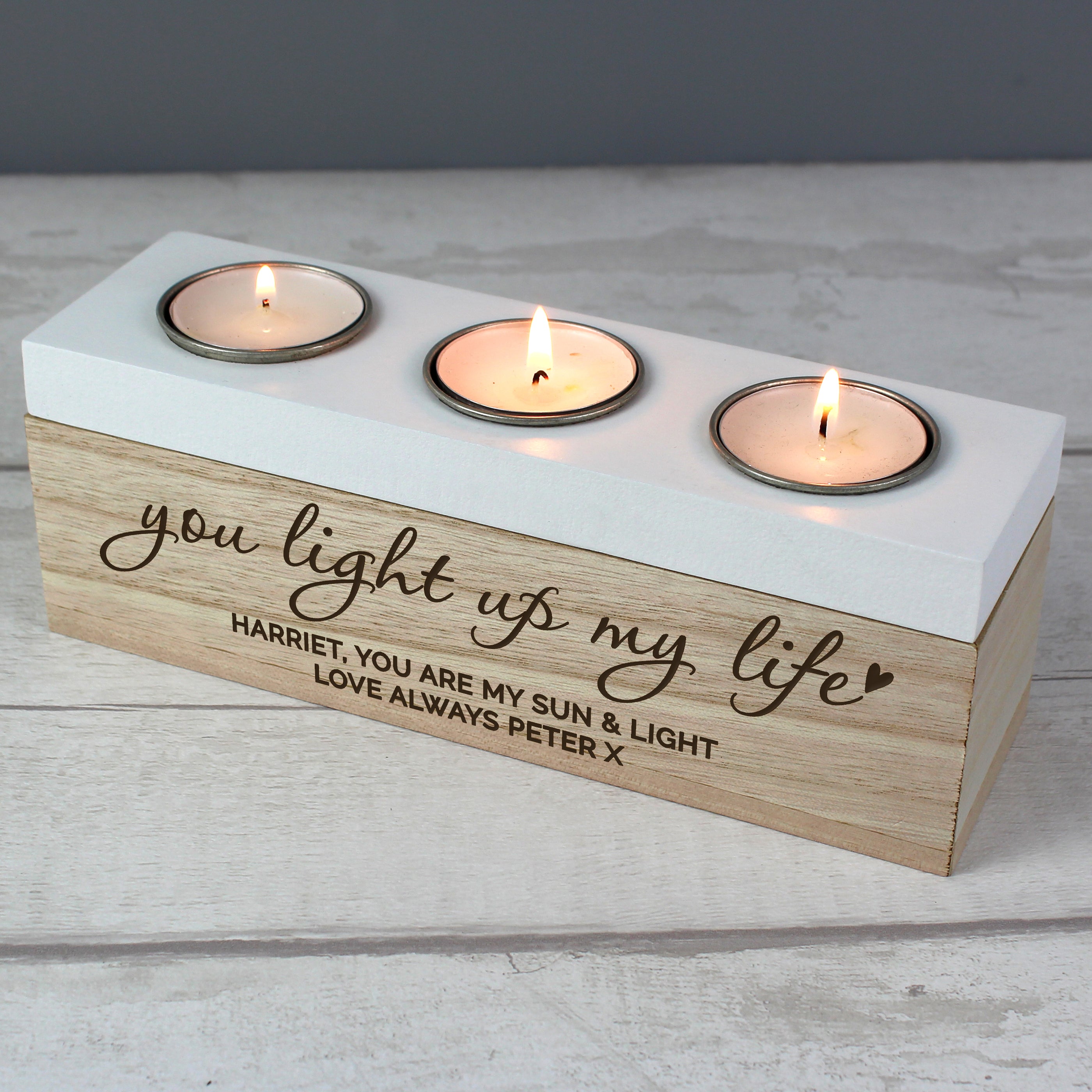 Personalised You Light Up My Life Triple Tea Light Box - gift & personalise