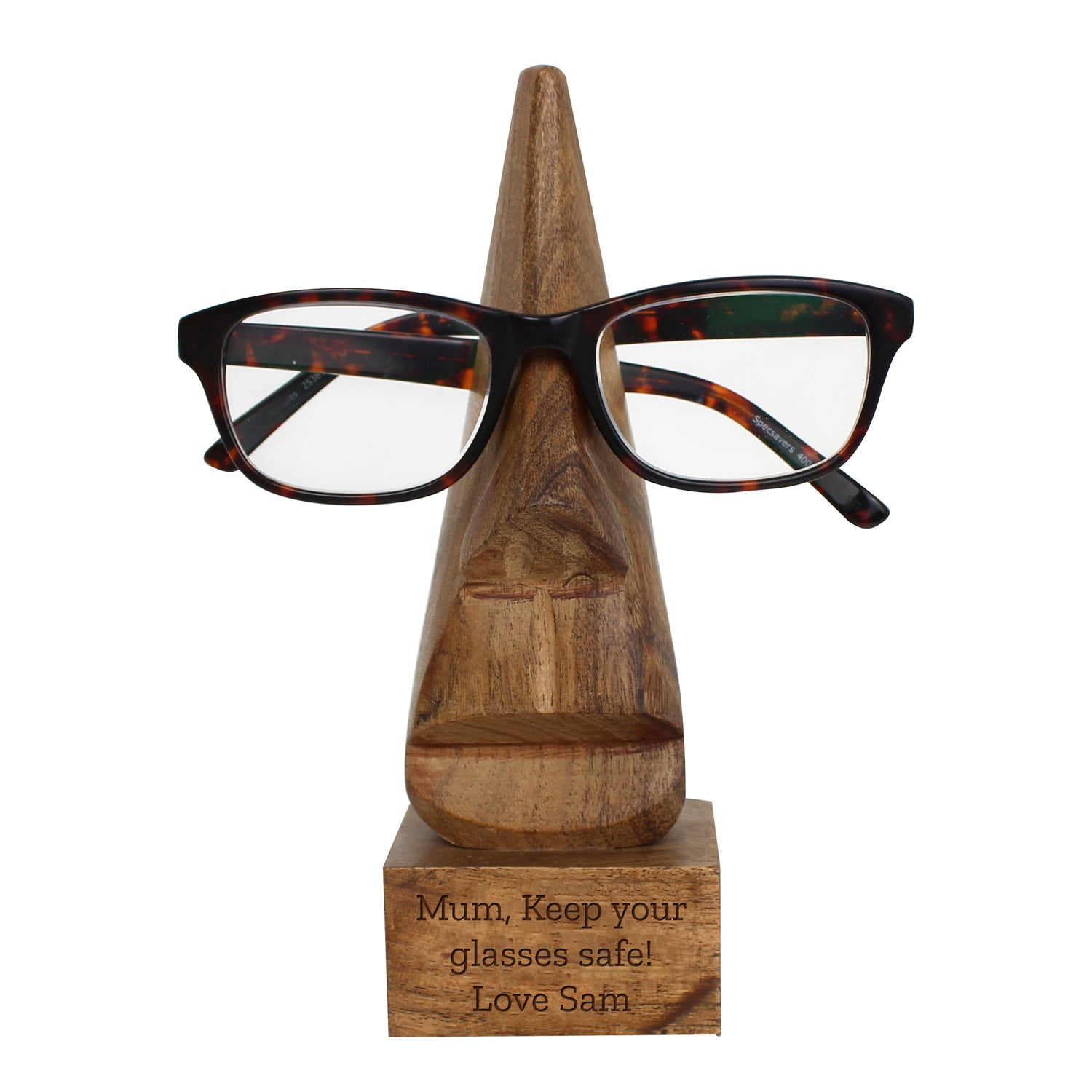 Personalised Wooden Nose-Shaped Glasses Holder - gift & personalise